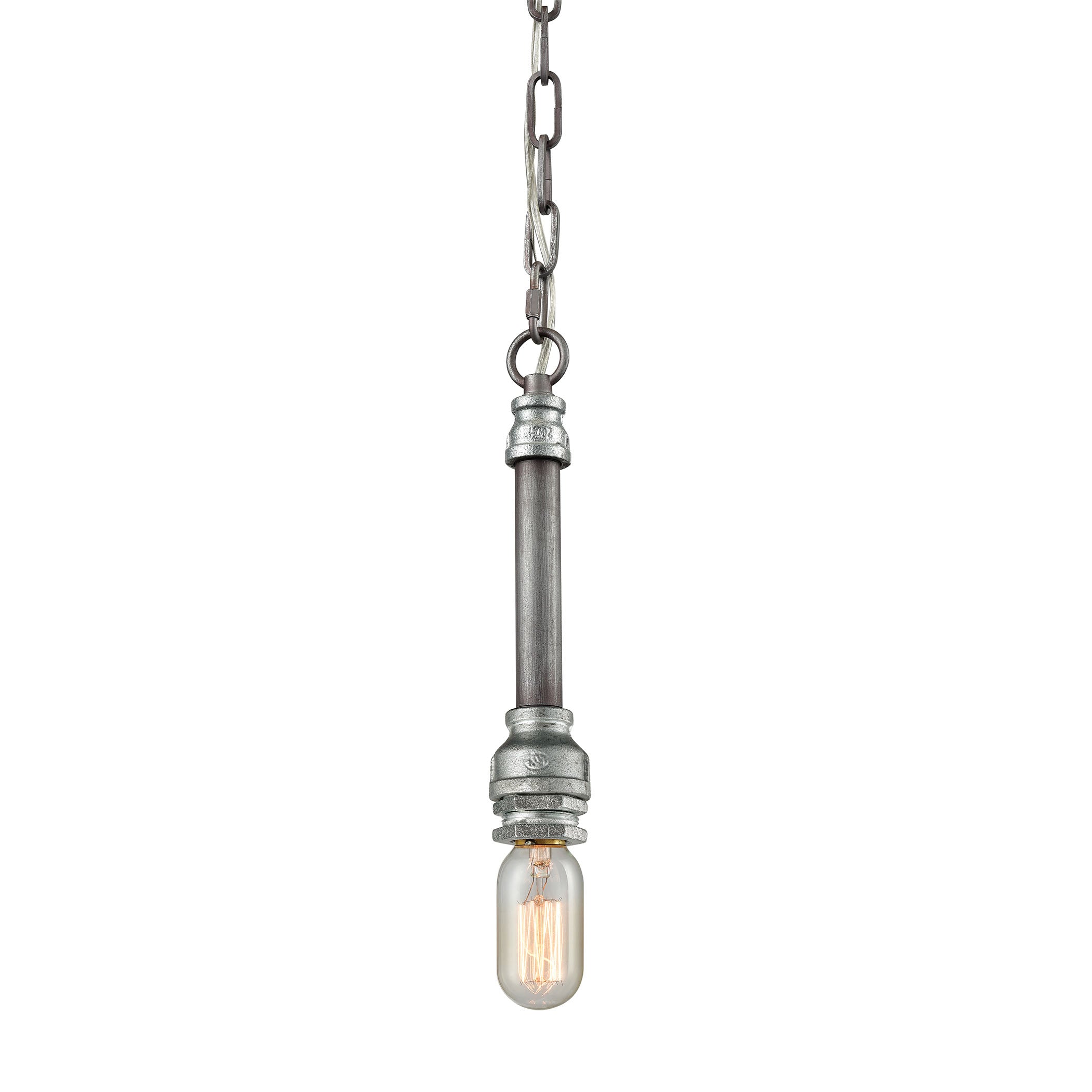 ELK Lighting 10688/1 Cast Iron Pipe 1-Light Mini Pendant in Weathered Zinc (Optional Shades Available)