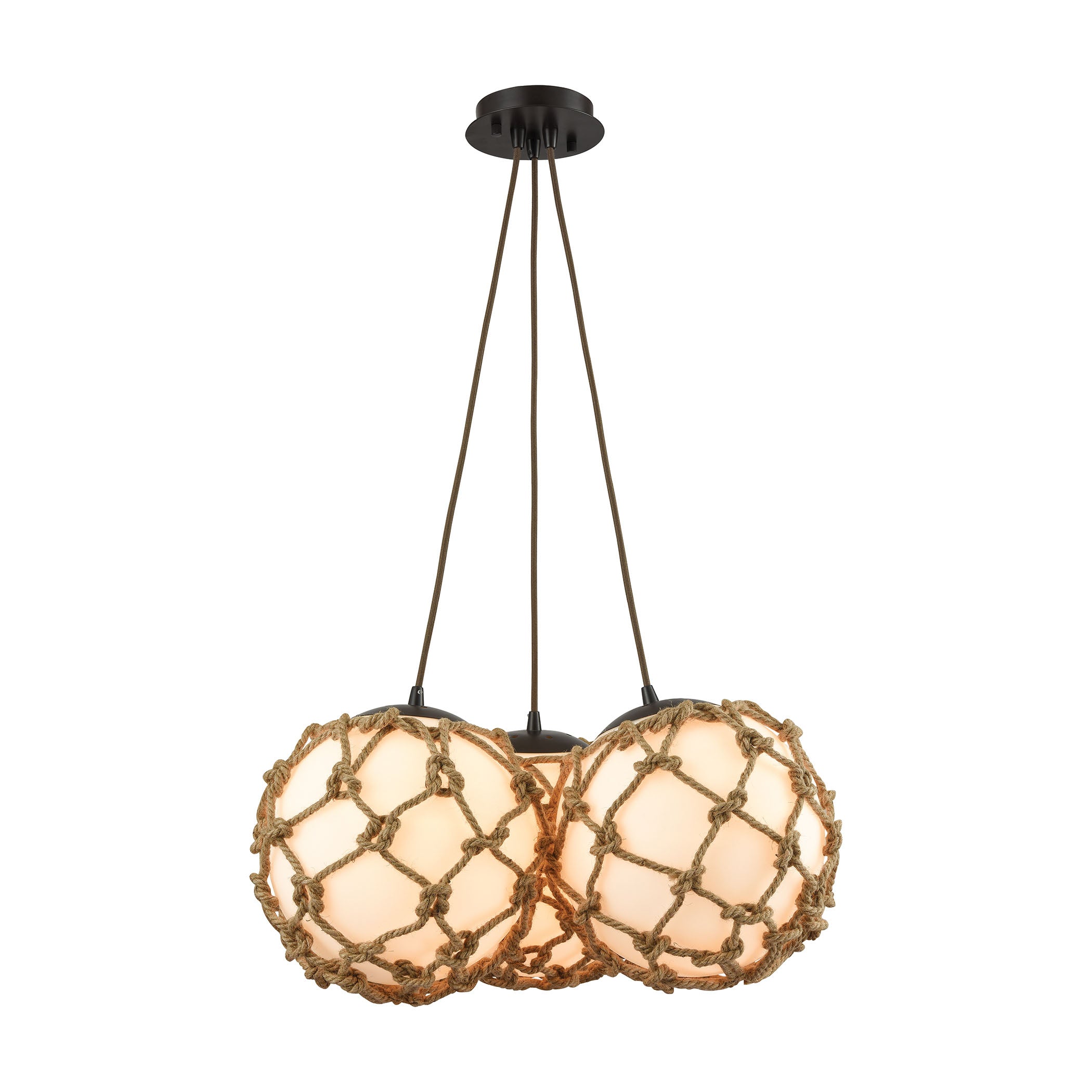 ELK Lighting 10710/3SR Coastal Inlet 3-Light Chandelier in Oiled Bronze with Rope and Opal Glass