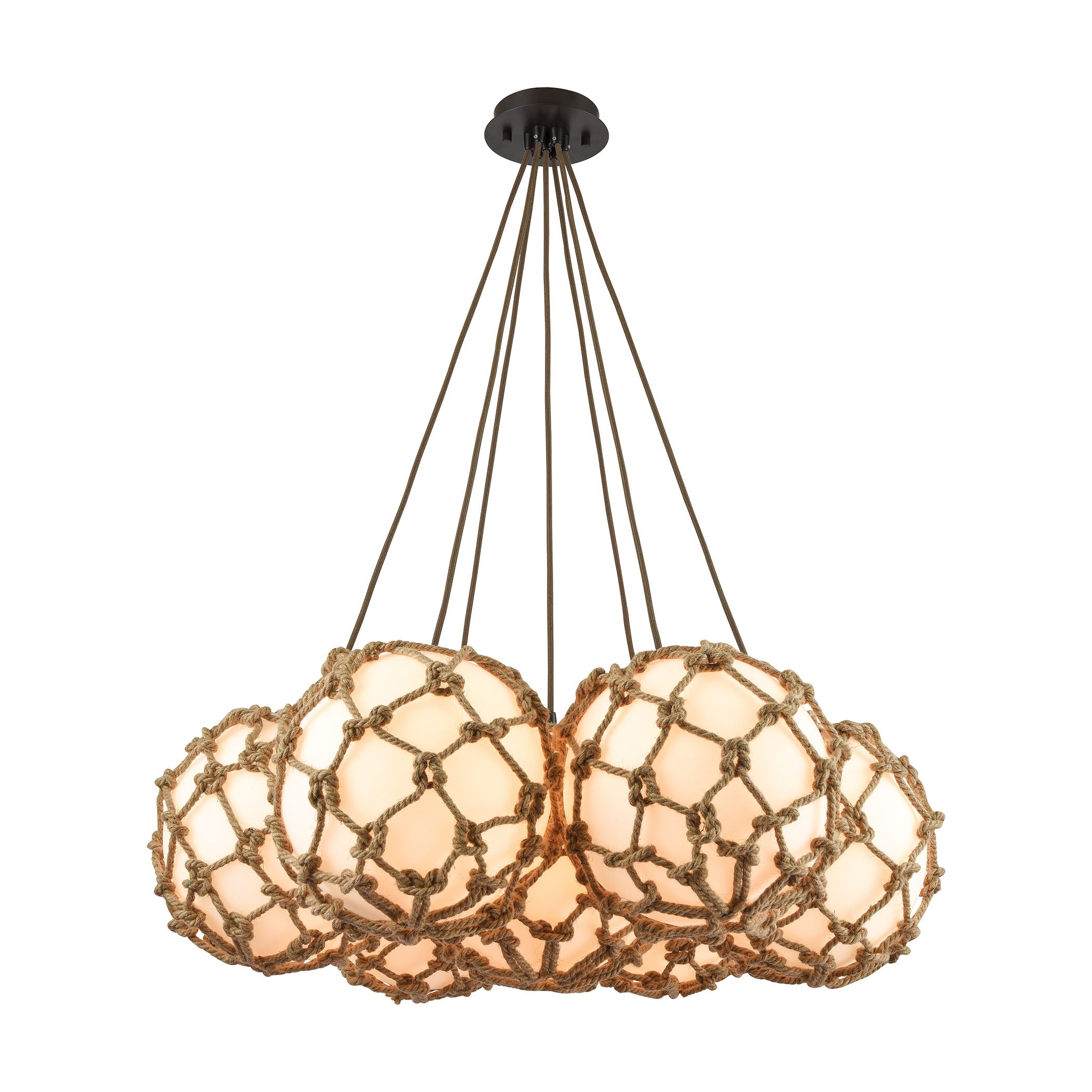 ELK Lighting 10710/7SR Coastal Inlet 7-Light Chandelier in Oiled Bronze with Rope and Opal Glass