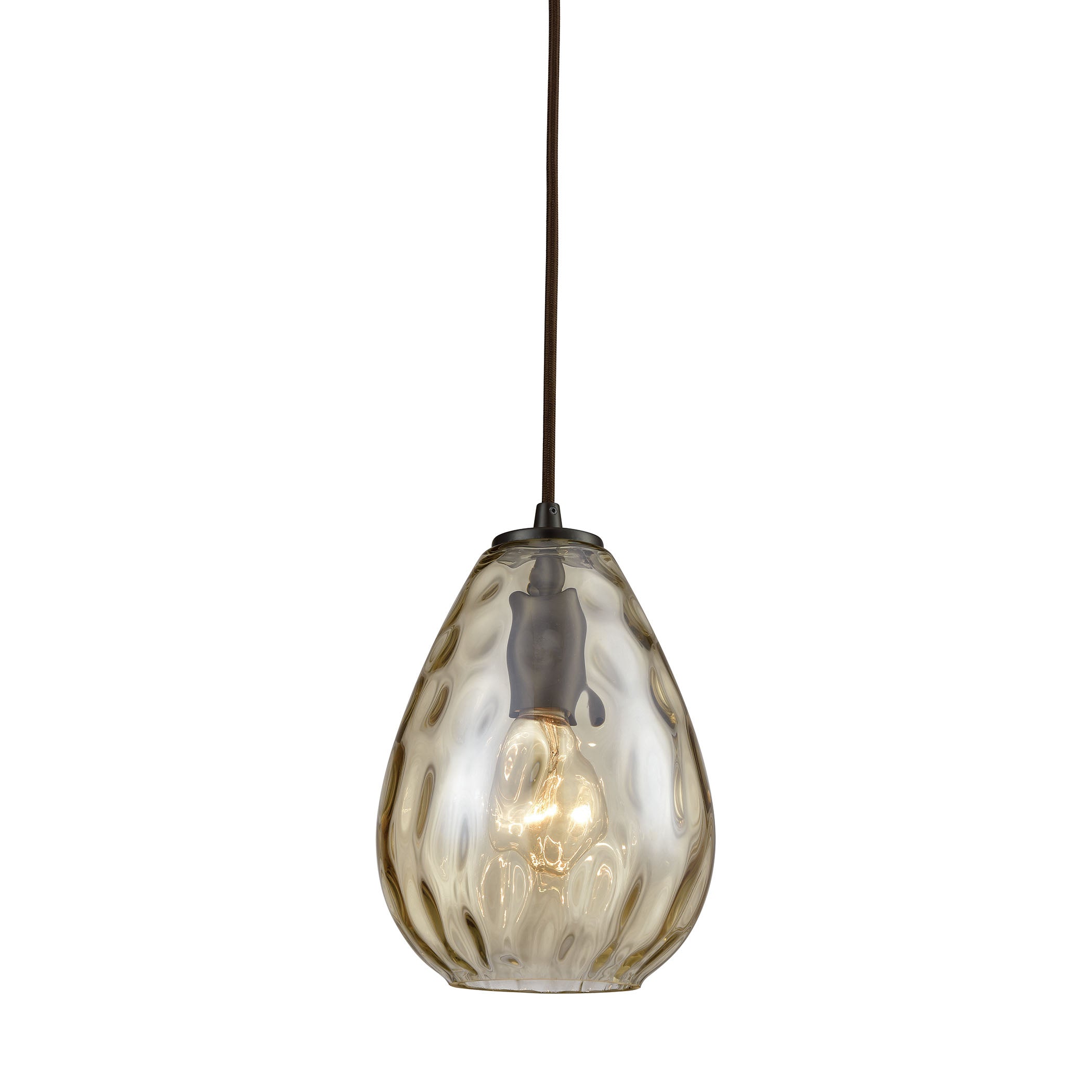 ELK Lighting 10780/1 Lagoon 1-Light Mini Pendant in Oil Rubbed Bronze with Champagne-plated Water Glass