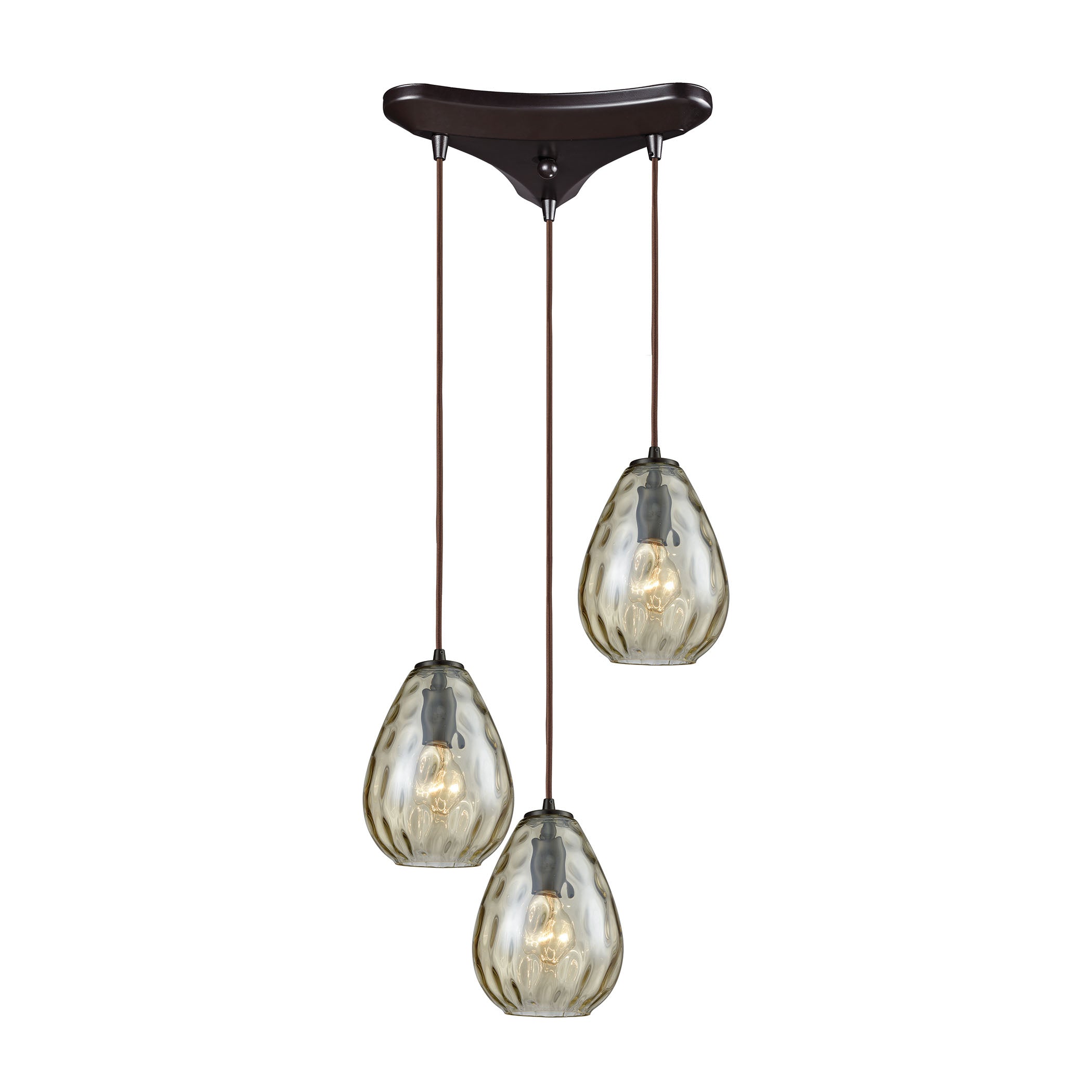 ELK Lighting 10780/3 Lagoon 3-Light Triangular Pendant Fixture in Oil Rubbed Bronze with Champagne-plated Water Glass
