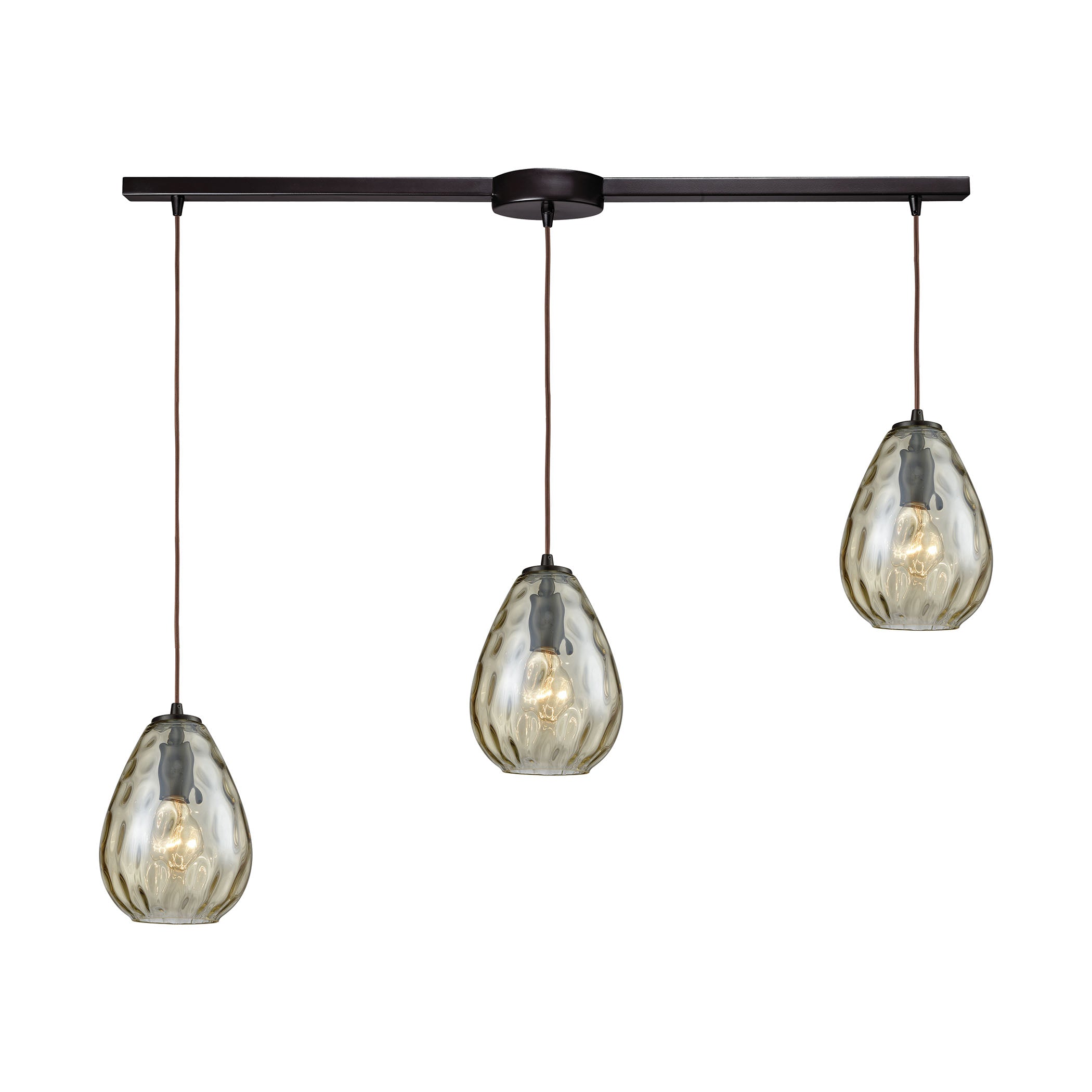 ELK Lighting 10780/3L Lagoon 3-Light Linear Mini Pendant Fixture in Oil Rubbed Bronze with Champagne-plated Water Glass