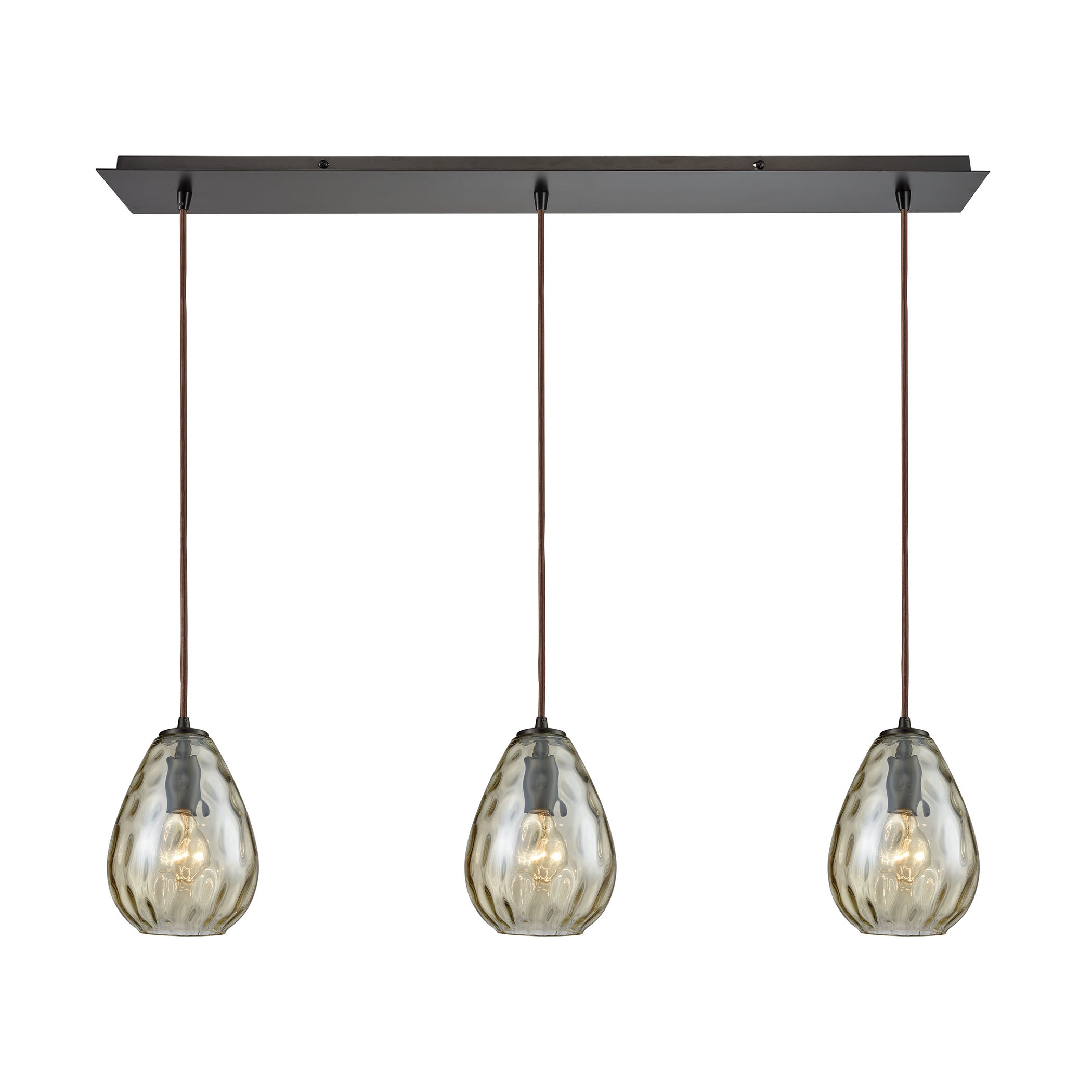 ELK Lighting 10780/3LP Lagoon 3-Light Linear Mini Pendant Fixture in Oil Rubbed Bronze with Champagne-plated Water Glass