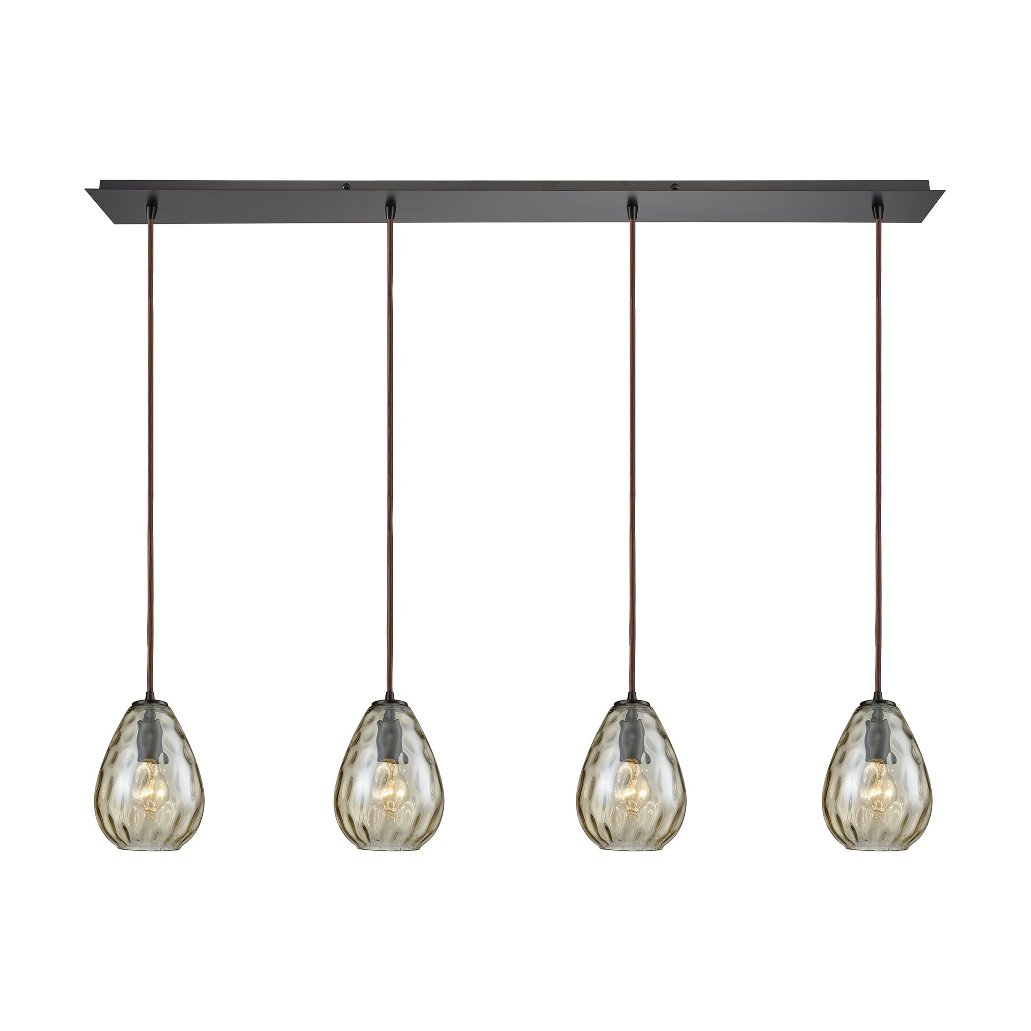 ELK Lighting 10780/4LP Lagoon 4-Light Linear Pendant Fixture in Oil Rubbed Bronze with Champagne-plated Water Glass