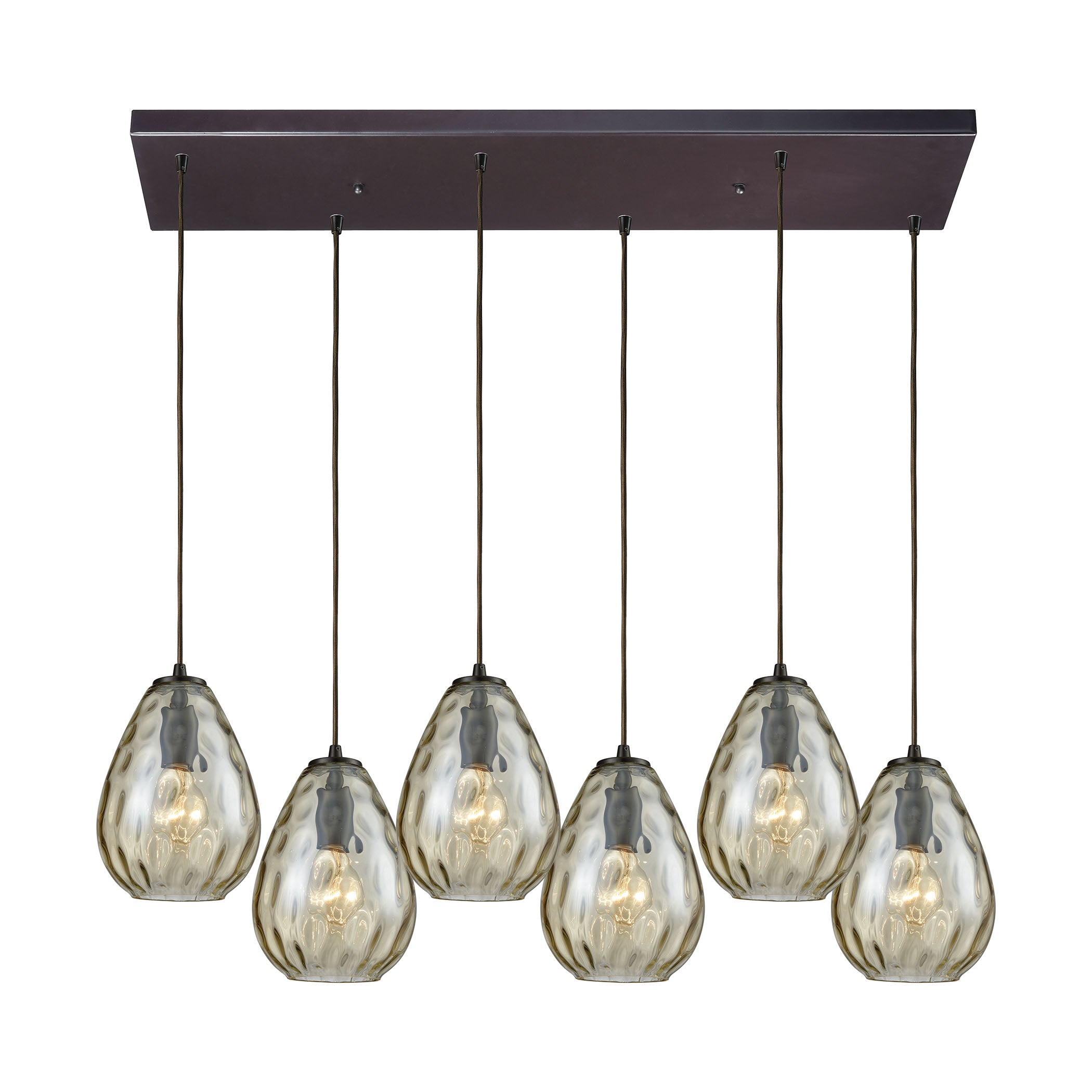 ELK Lighting 10780/6RC Lagoon 6-Light Rectangular Pendant Fixture in Oil Rubbed Bronze with Champagne-plated Water Glass