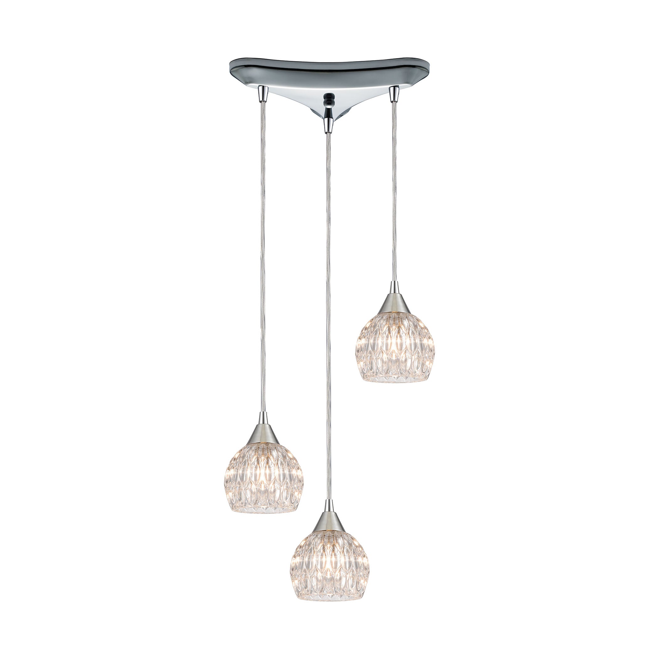 ELK Lighting 10824/3 Kersey 3-Light Triangular Mini Pendant Fixture in Polished Chrome with Clear Crystal