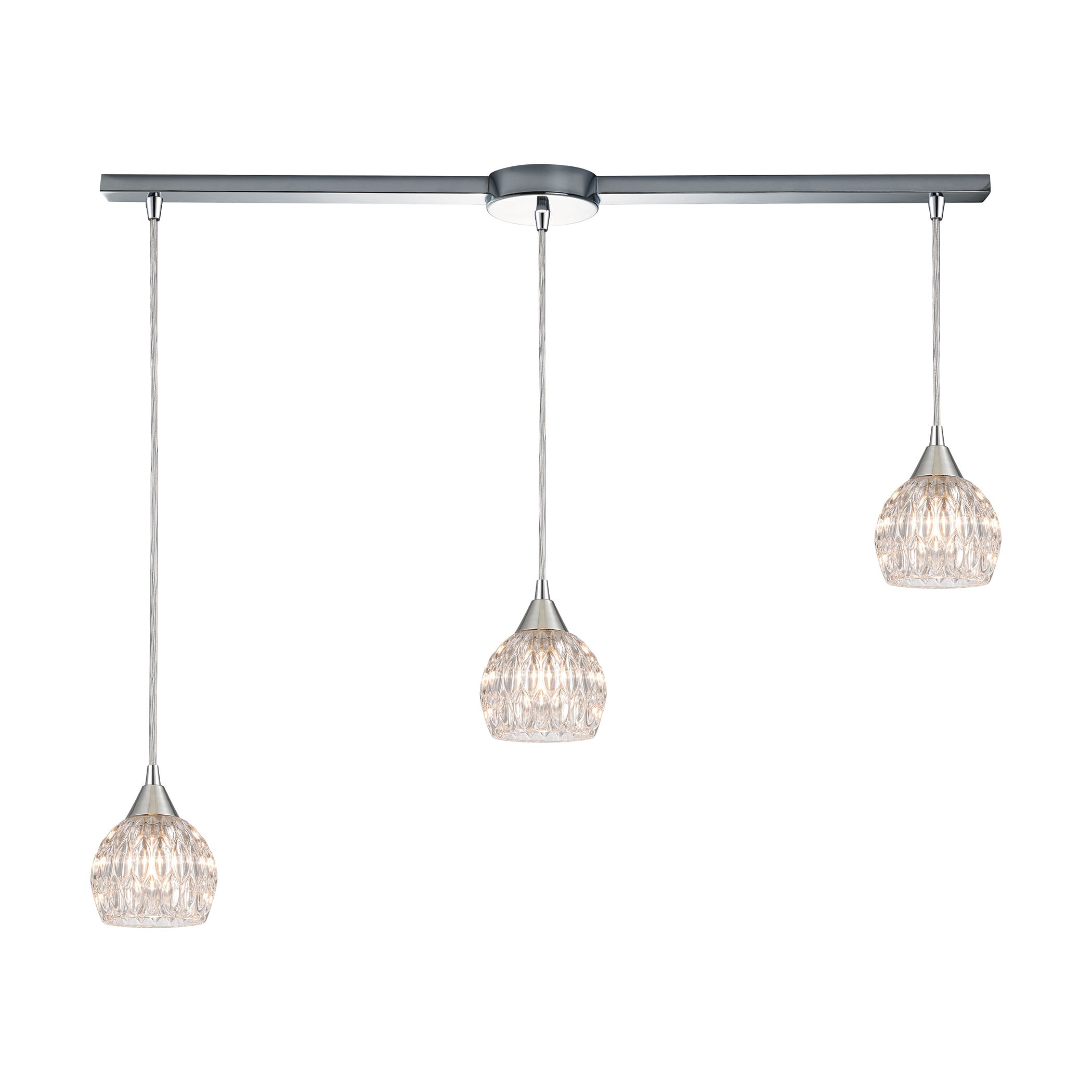 ELK Lighting 10824/3L Kersey 3-Light Linear Mini Pendant Fixture in Polished Chrome with Clear Crystal