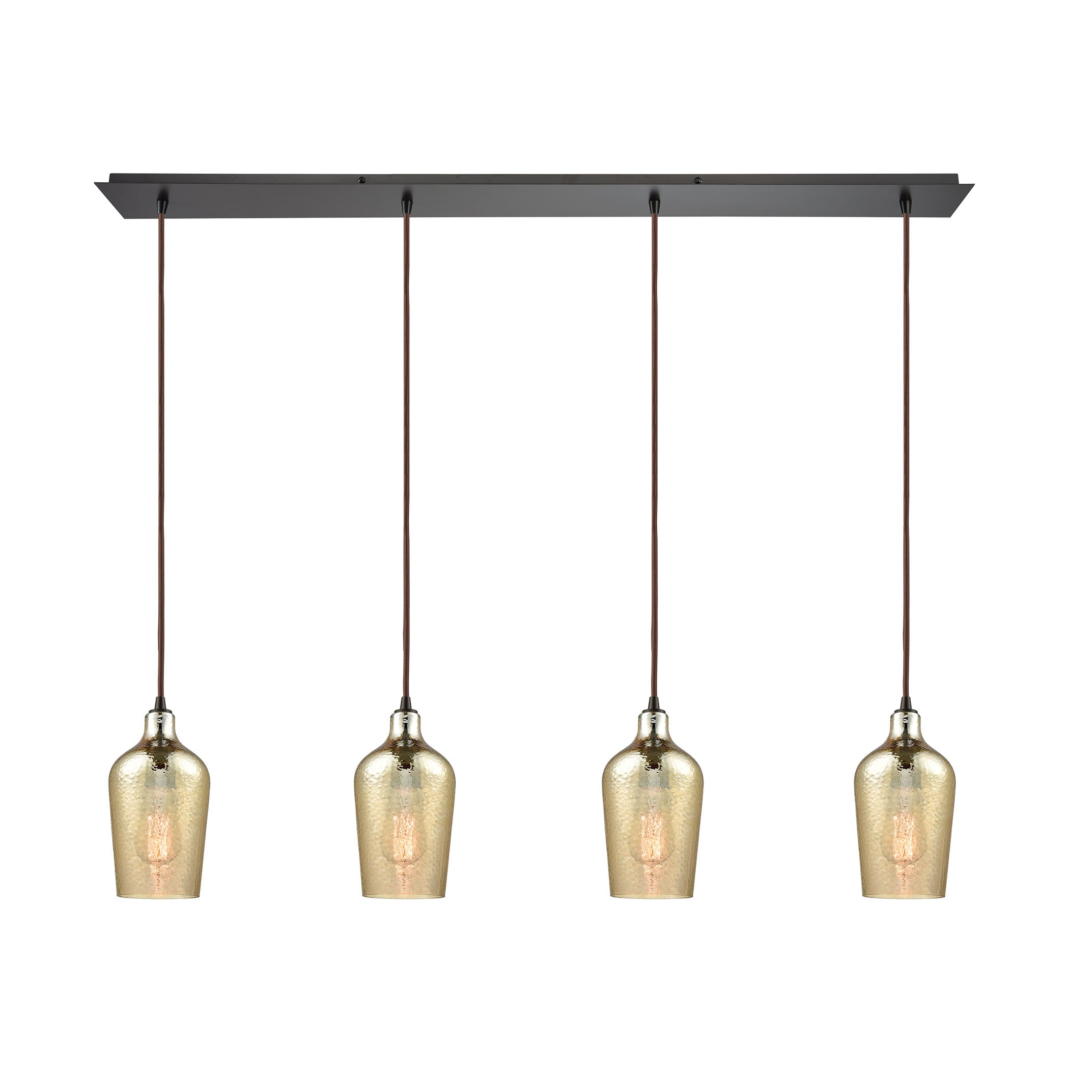 ELK Lighting 10840/4LP Hammered Glass 4-Light Linear Pendant Fixture in Oiled Bronze with Amber-plated Hammered Glass