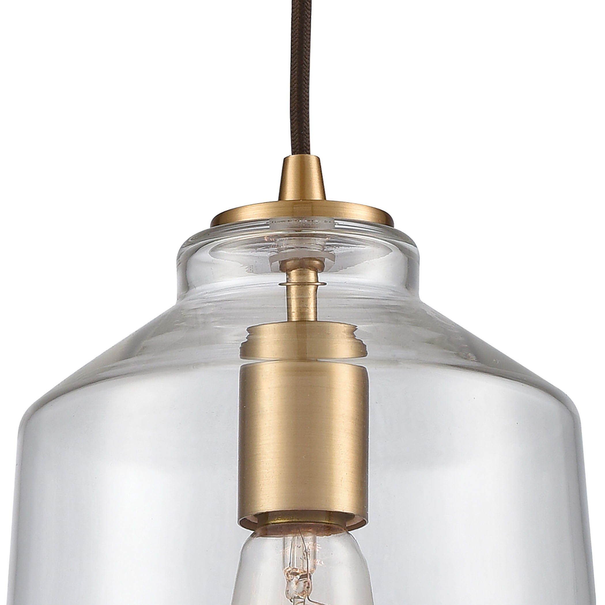 ELK Lighting 10900/1 Barrel 1-Light Mini Pendant in Satin Brass with Clear Blown Glass