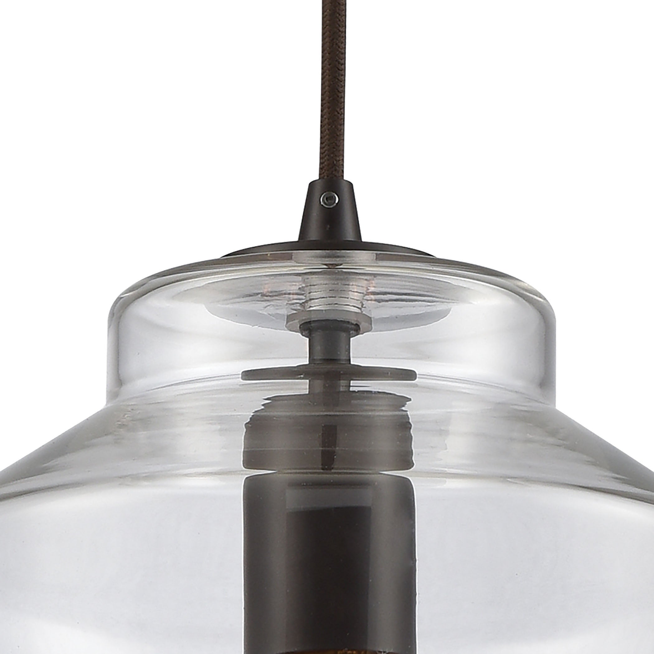 ELK Lighting 10905/1 Barrel 1-Light Mini Pendant in Oil Rubbed Bronze with Clear Blown Glass
