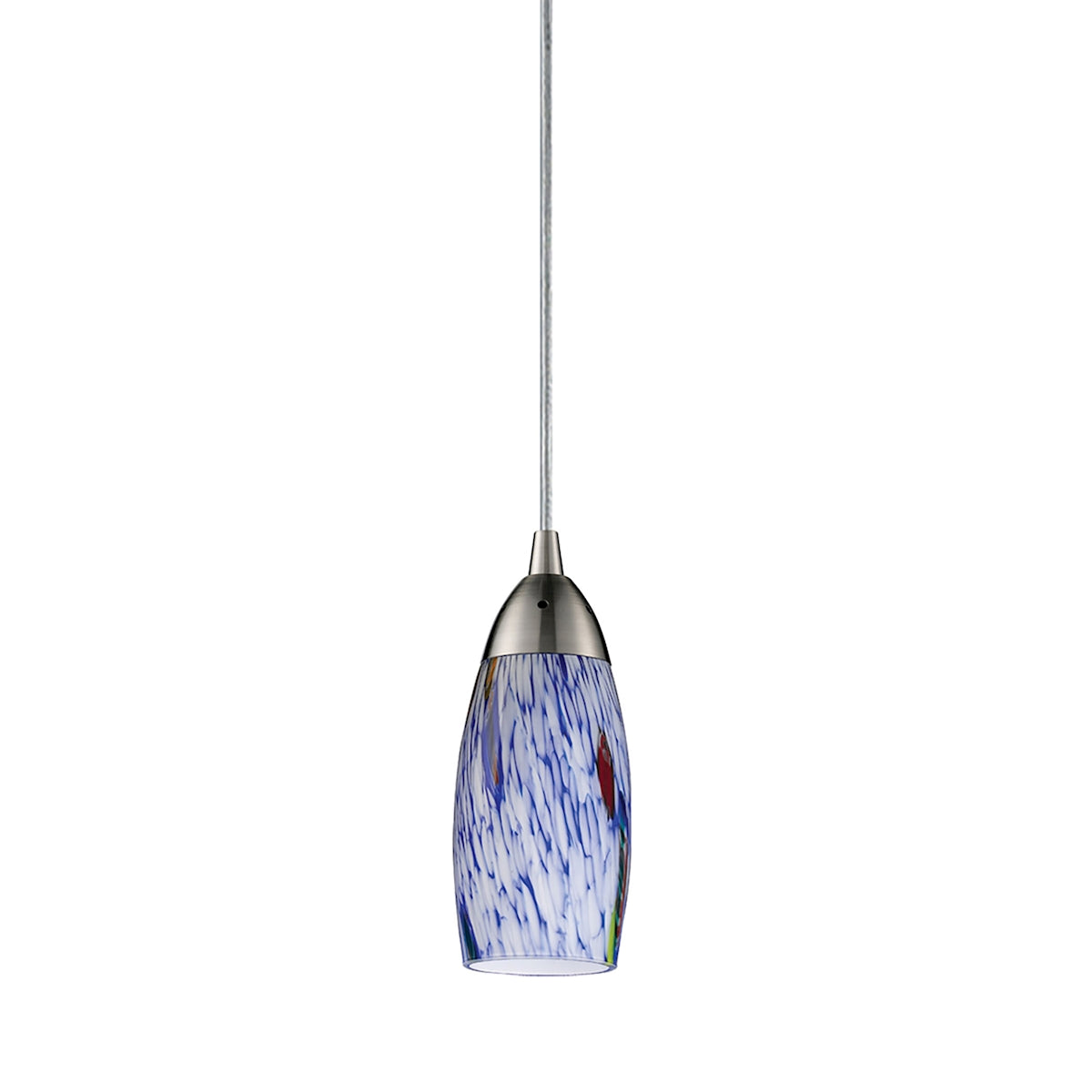 ELK Lighting 110-1BL Milan 1-Light Mini Pendant in Satin Nickel with Starburst Blue Glass