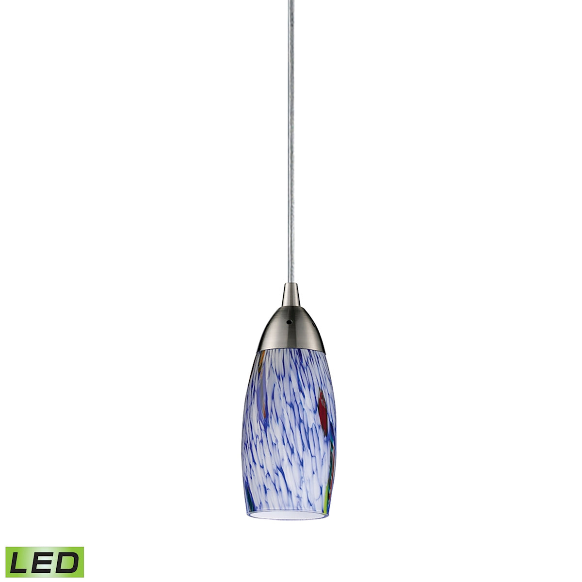 ELK Lighting 110-1BL-LED Milan 1-Light Mini Pendant in Satin Nickel with Starburst Blue Glass - Includes LED Bulb