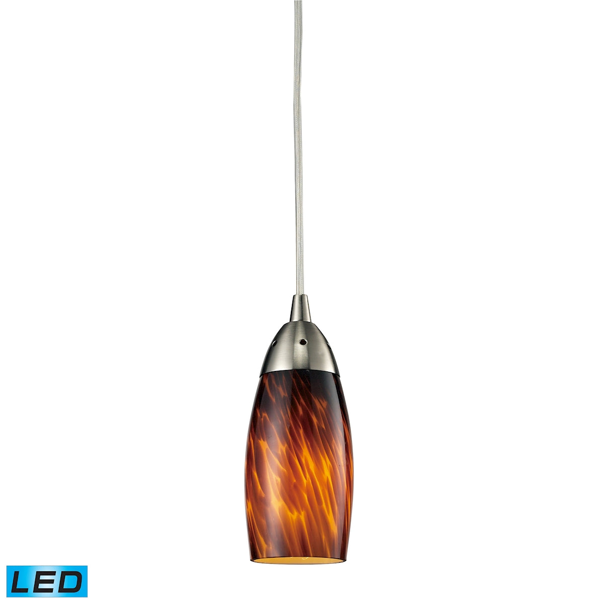 ELK Lighting 110-1ES-LED Milan 1-Light Mini Pendant in Satin Nickel with Espresso Glass - Includes LED Bulb
