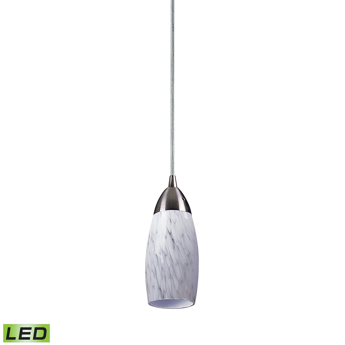 ELK Lighting 110-1SW-LED Milan 1-Light Mini Pendant in Satin Nickel with Snow White Glass - Includes LED Bulb