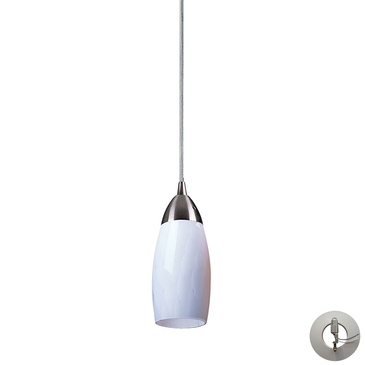 ELK Lighting 110-1WH-LA Milan 1-Light Mini Pendant in Satin Nickel with Simple White Glass - Includes Adapter Kit