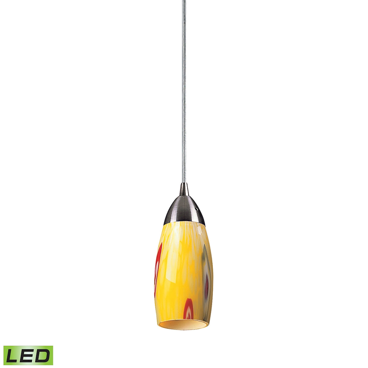 ELK Lighting 110-1YW-LED Milan 1-Light Mini Pendant in Satin Nickel with Yellow Blaze Glass - Includes LED Bulb