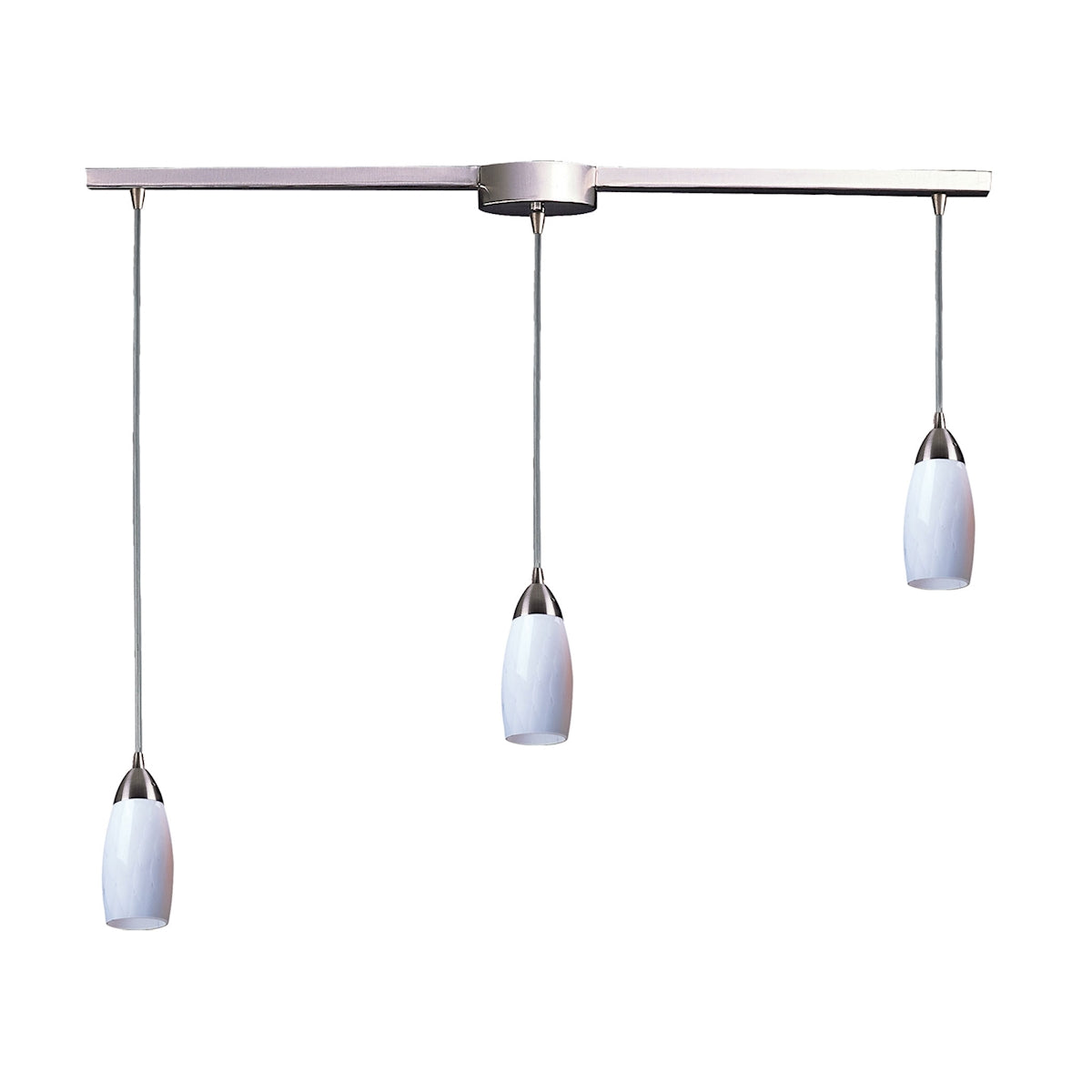 ELK Lighting 110-3L-WH Milan 3-Light Linear Pendant Fixture in Satin Nickel with Simple White Glass