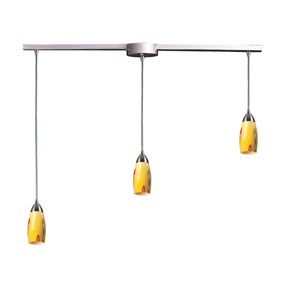 ELK Lighting 110-3L-YW Milan 3-Light Linear Pendant Fixture in Satin Nickel with Yellow Blaze Glass