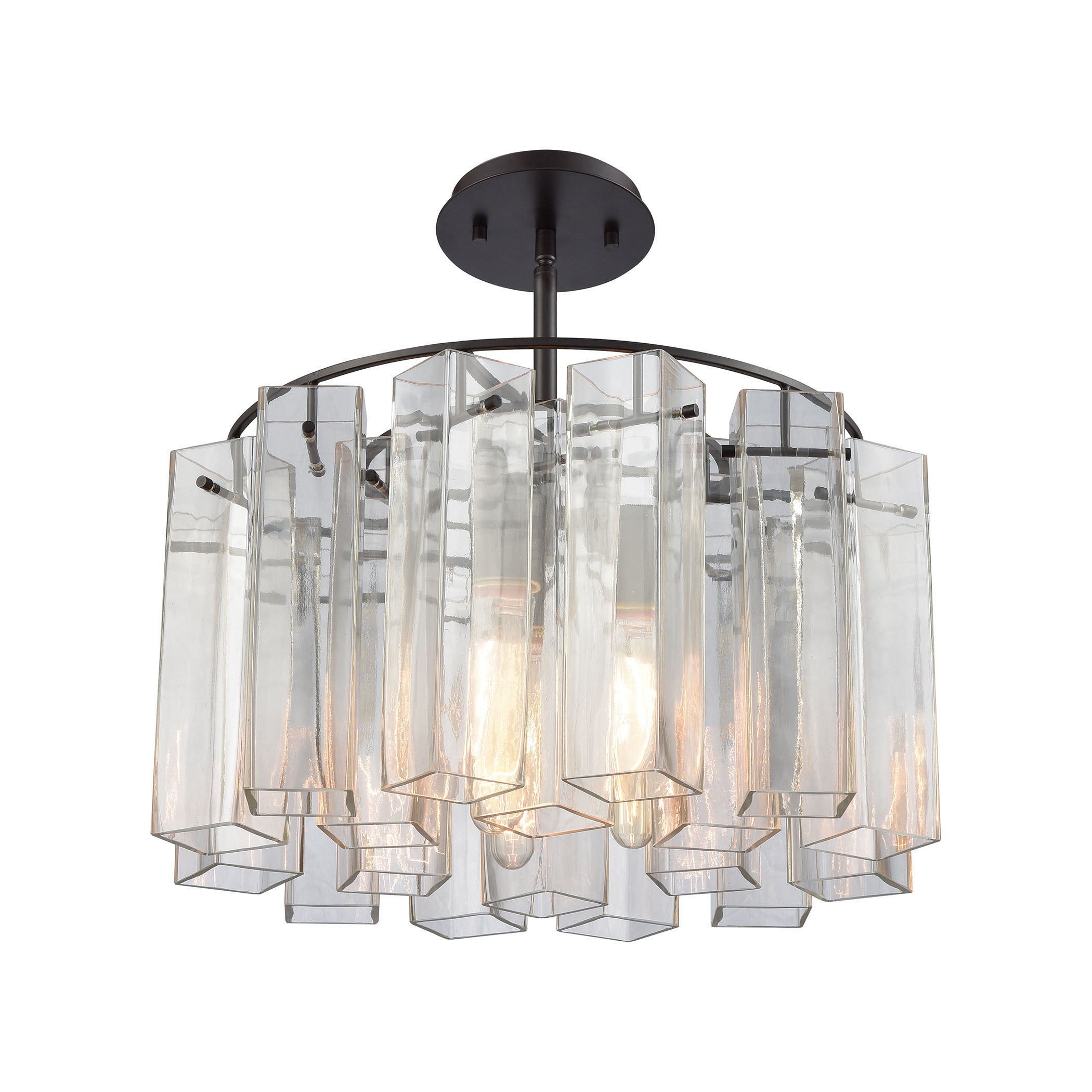 ELK Lighting 11162/3 Cubic Glass 3-Light Chandelier in Oil Rubbed Bronze with Clear Glass Square Tubes