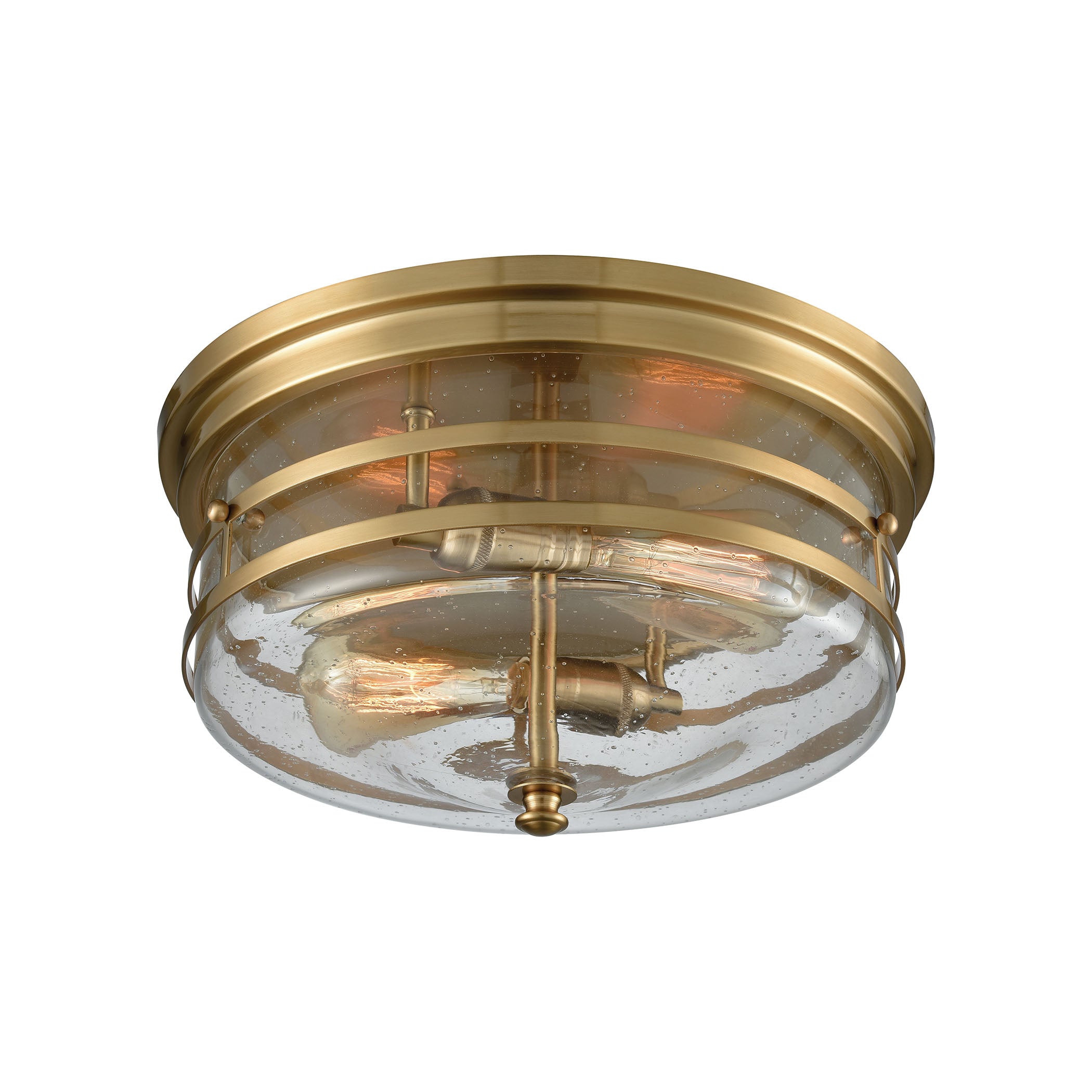 ELK Lighting 11325/2 Port O'Connor 2-Light Flush Mount in Satin Brass with Clear Seedy Glass