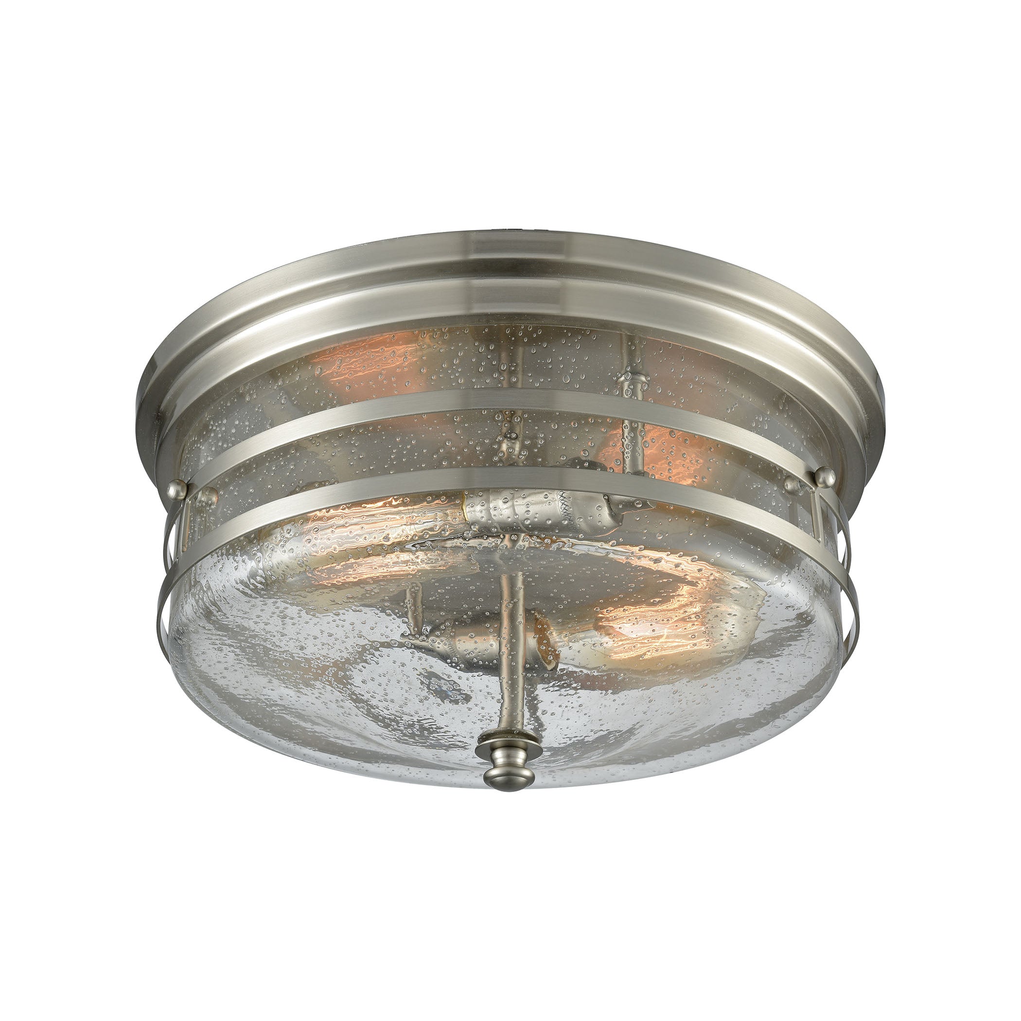 ELK Lighting 11335/2 Port O'Connor 2-Light Flush Mount in Satin Nickel with Clear Seedy Glass