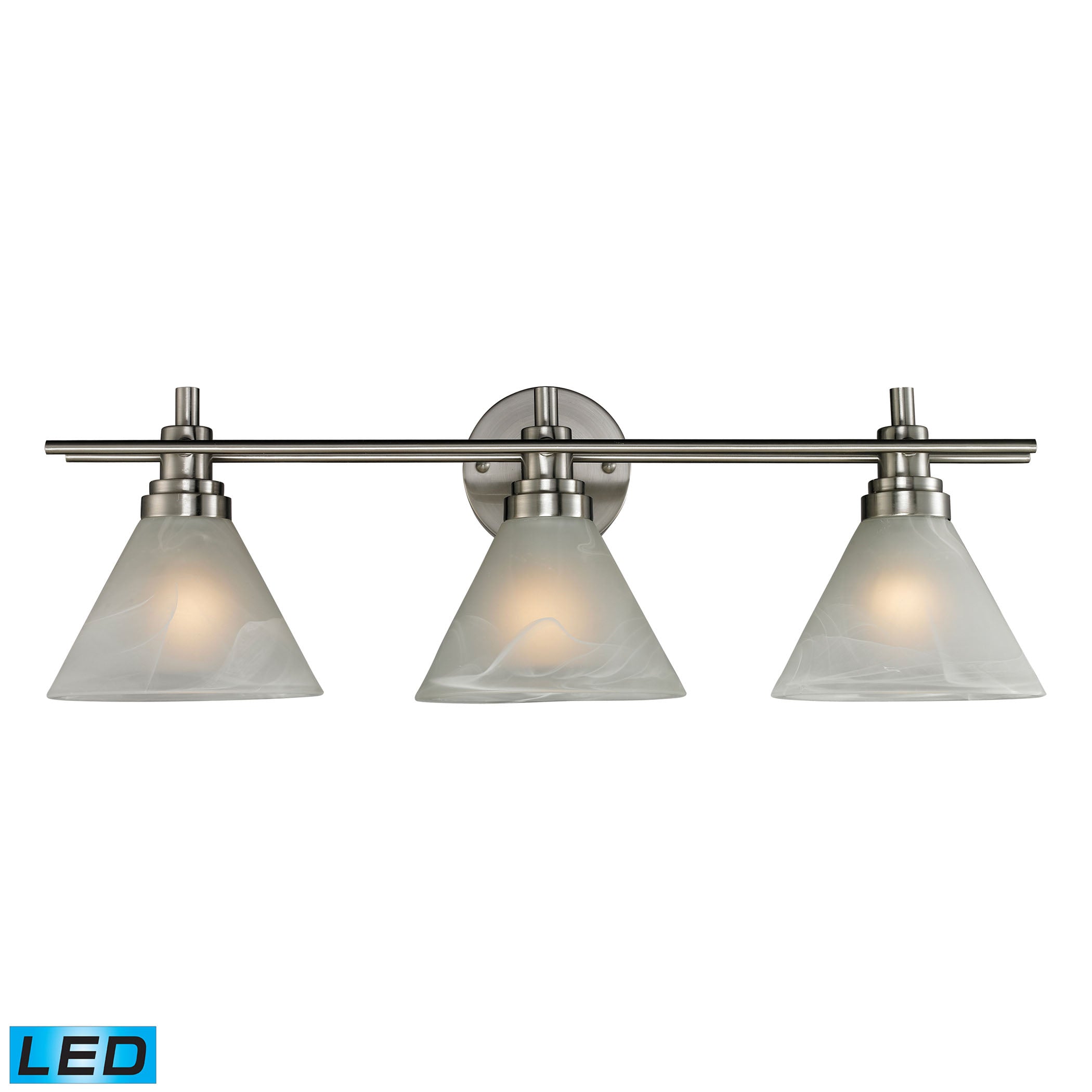 ELK Lighting 11402/3-LED Pemberton 3-Light Vanity Lamp in Brushed Nickel with White Marbleized Glass - Includes LED Bulbs