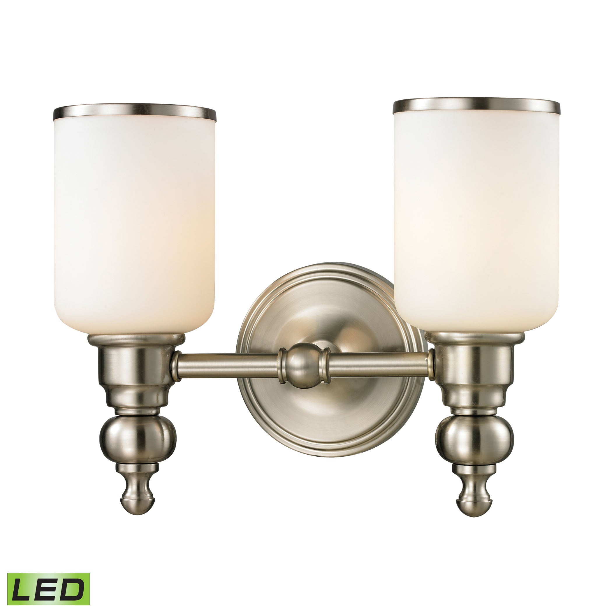 ELK Lighting 11581/2-LED Bristol 2-Light Vanity Lamp in Brushed Nickel with Opal White Blown Glass - Includes LED Bulbs
