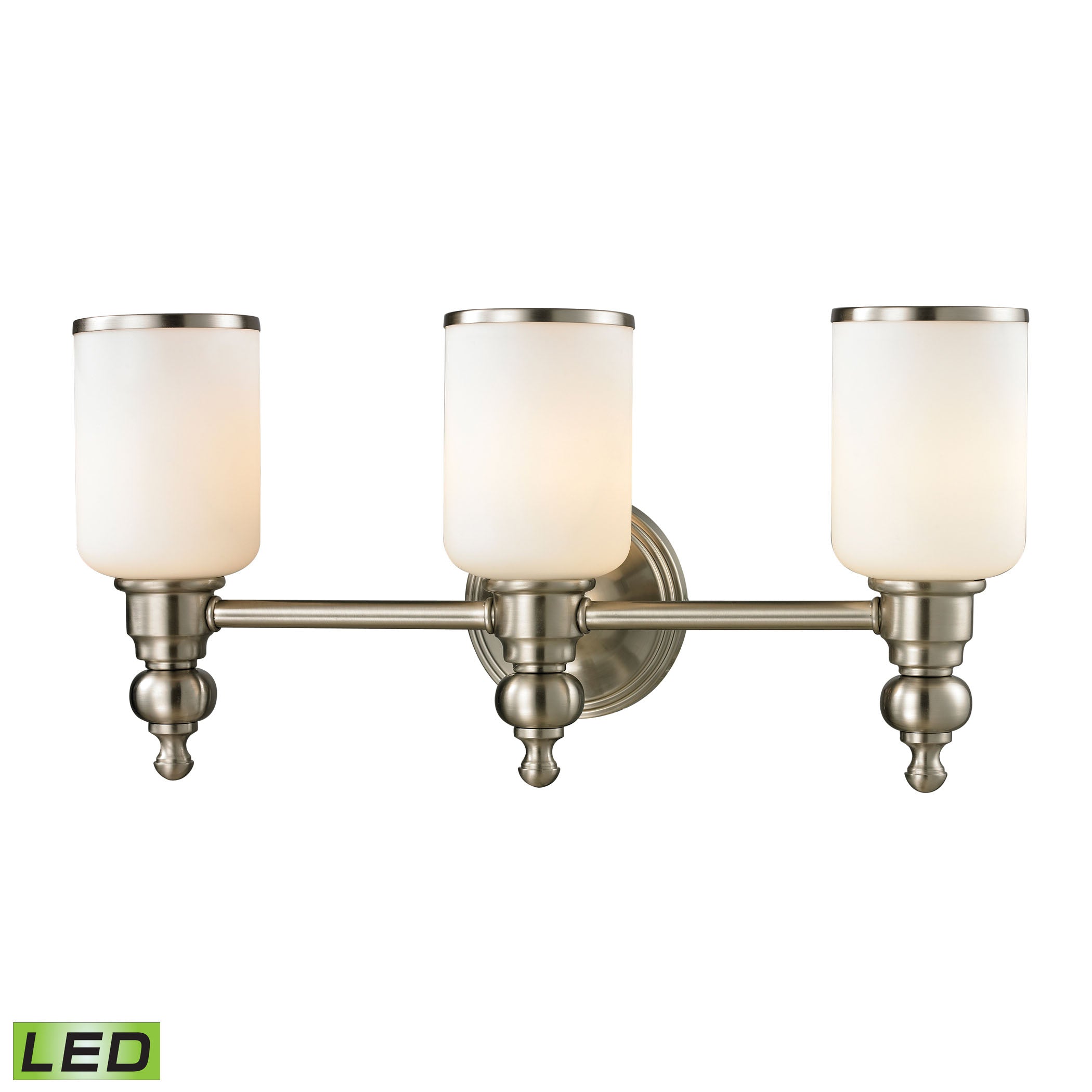 ELK Lighting 11582/3-LED Bristol 3-Light Vanity Lamp in Brushed Nickel with Opal White Blown Glass - Includes LED Bulbs