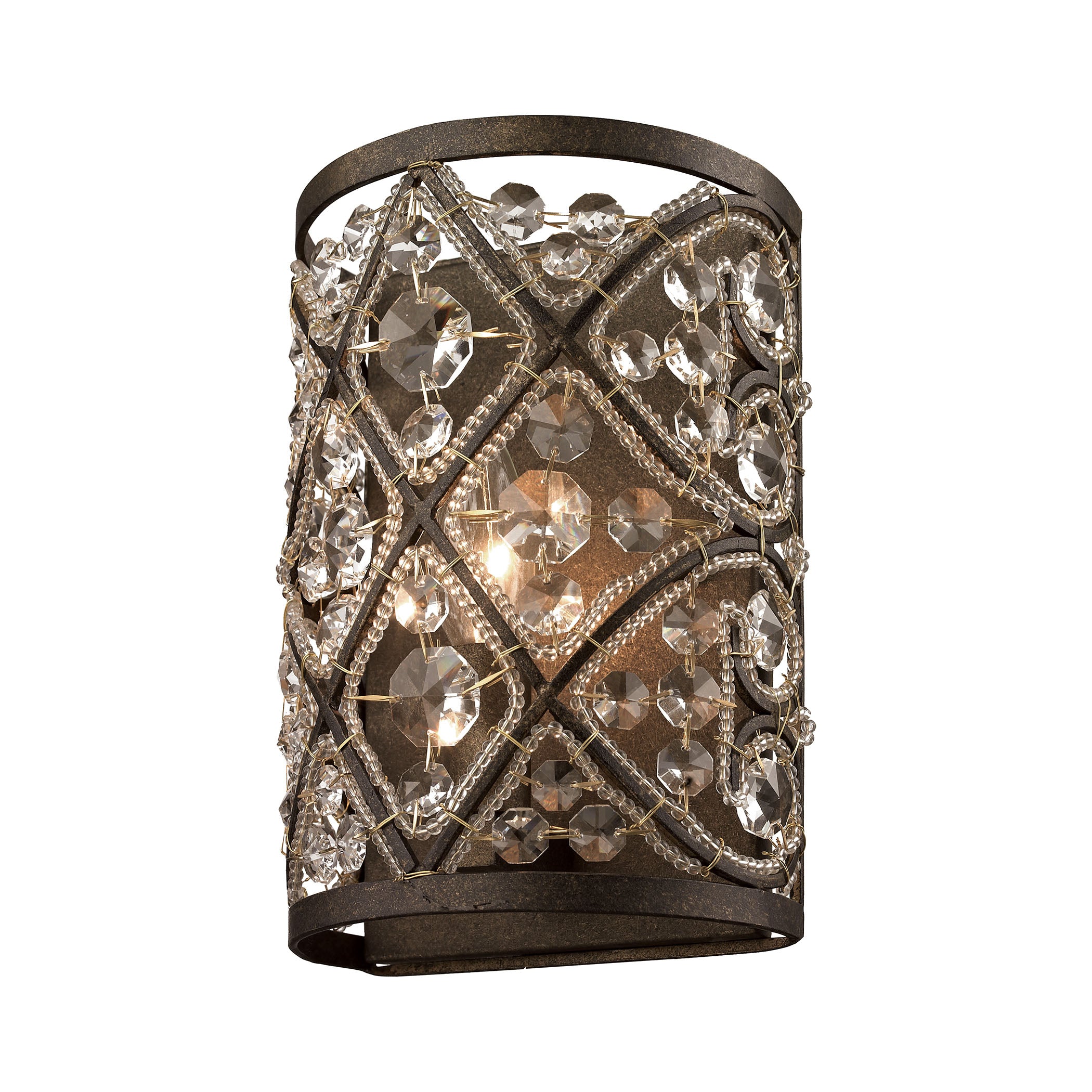 ELK Lighting 11584/1 Amherst 1-Light Vanity Sconce in Antique Bronze with Clear Crystal and Beaded Glass Diffuser
