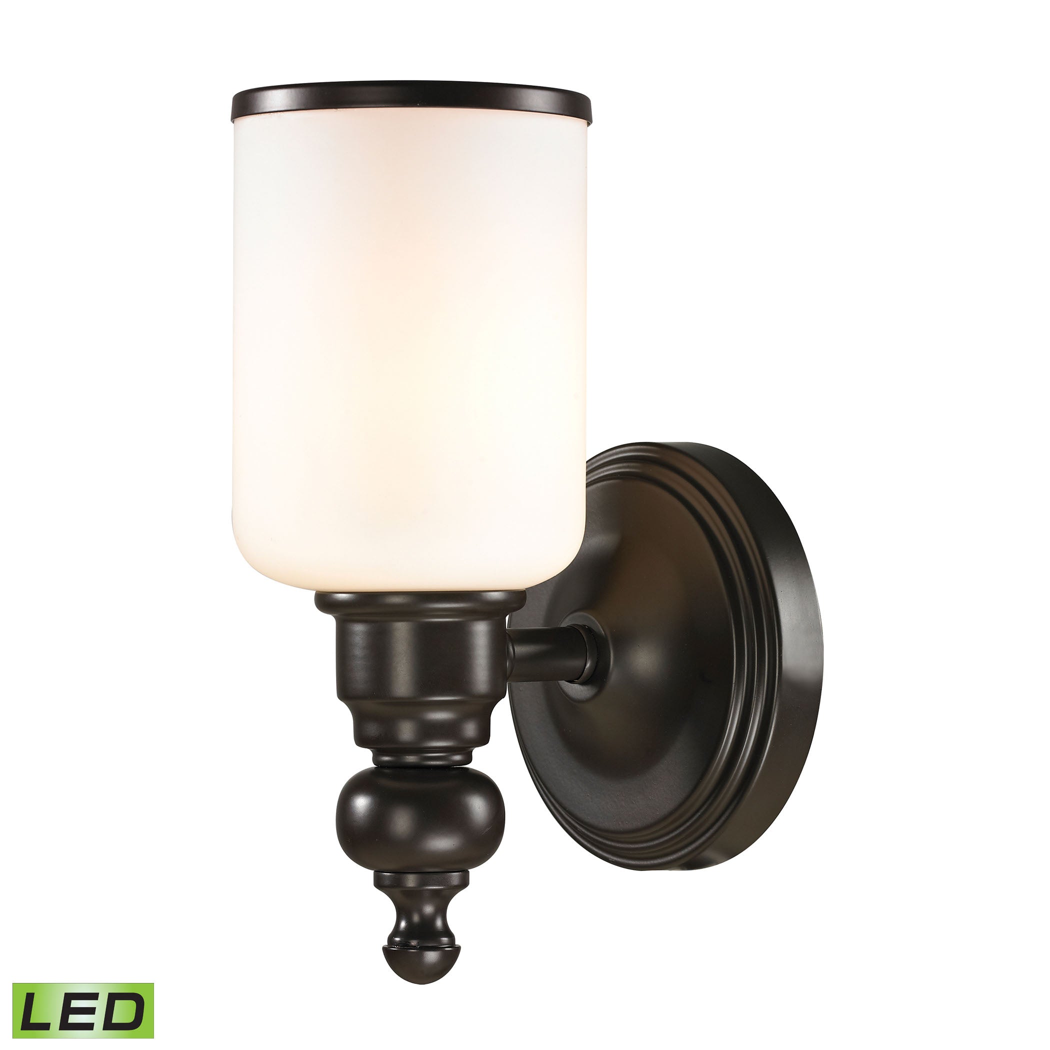 ELK Lighting 11590/1-LED Bristol 1-Light Vanity Lamp in Oil Rubbed Bronze with Opal White Blown Glass - Includes LED Bulb