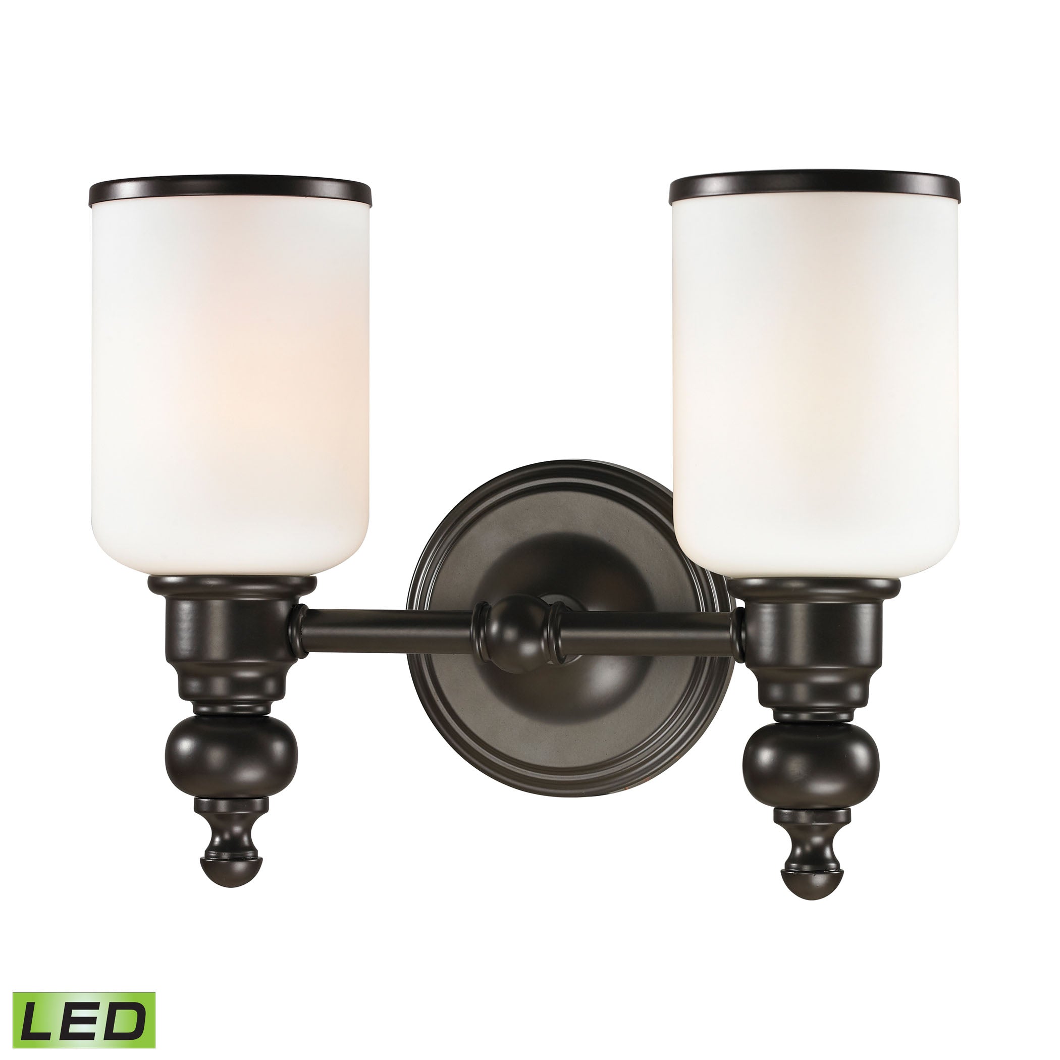 ELK Lighting 11591/2-LED Bristol 2-Light Vanity Lamp in Oil Rubbed Bronze with Opal White Blown Glass - Includes LED Bulbs