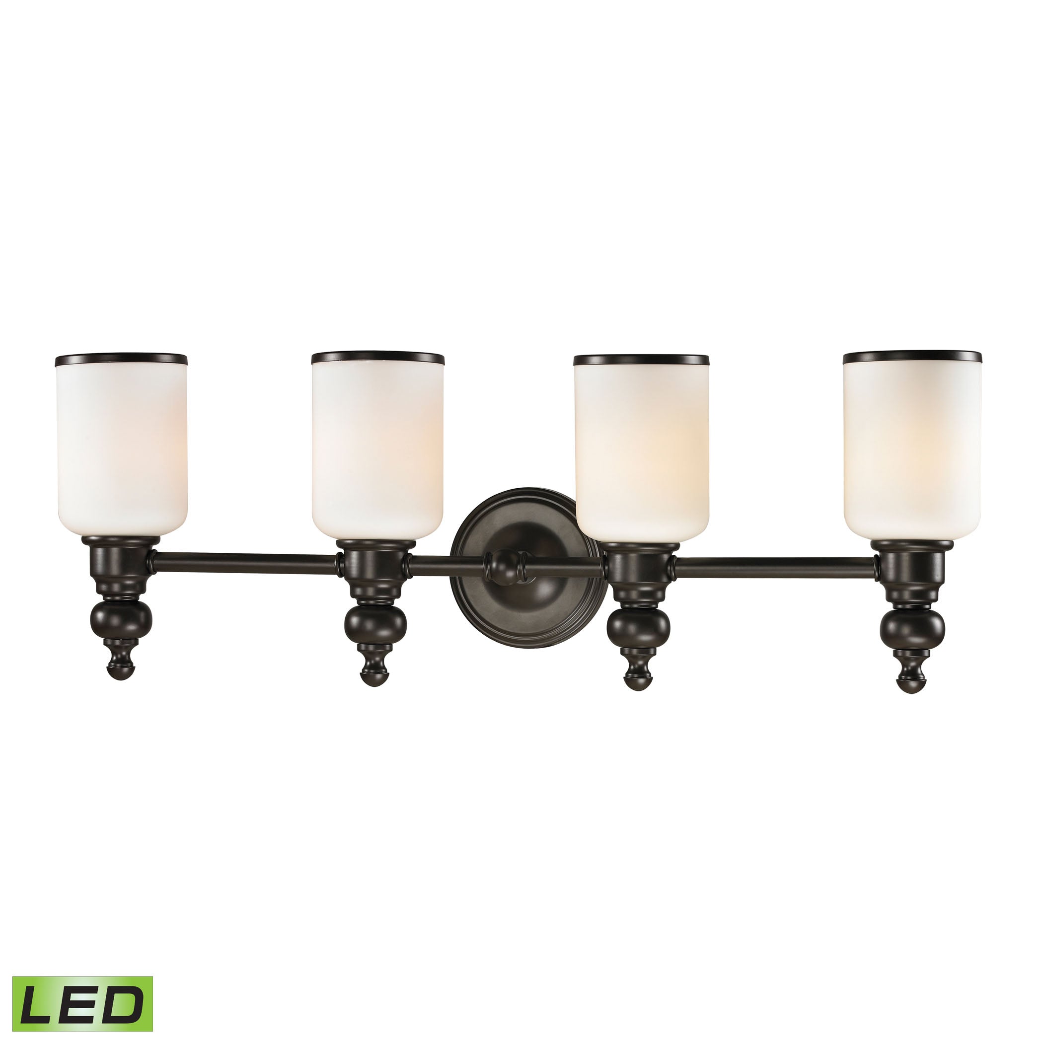 ELK Lighting 11593/4-LED Bristol 4-Light Vanity Lamp in Oil Rubbed Bronze with Opal White Blown Glass - Includes LED Bulbs