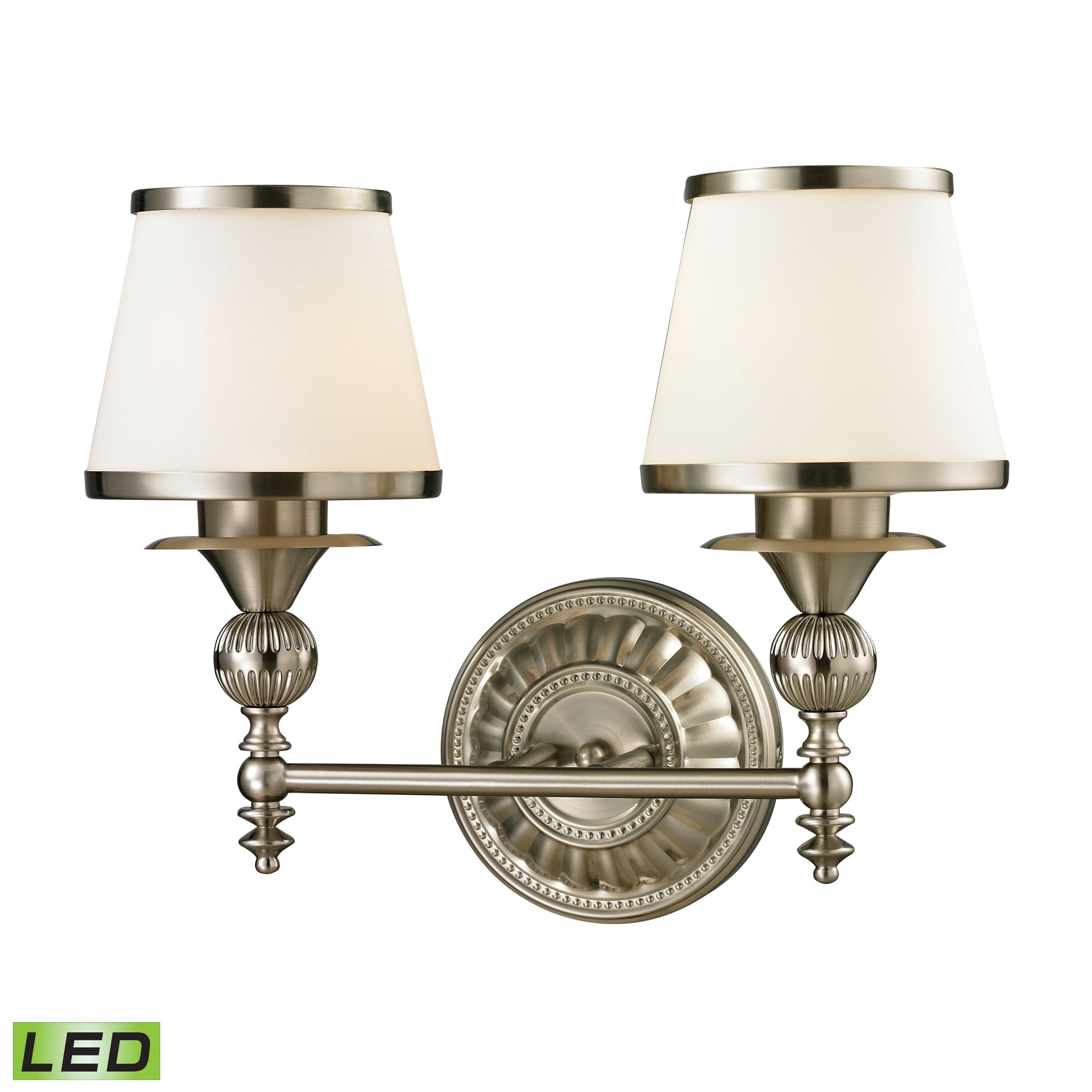 ELK Lighting 11601/2-LED Smithfield 2-Light Vanity Lamp in Brushed Nickel with Opal White Blown Glass - Includes LED Bulbs