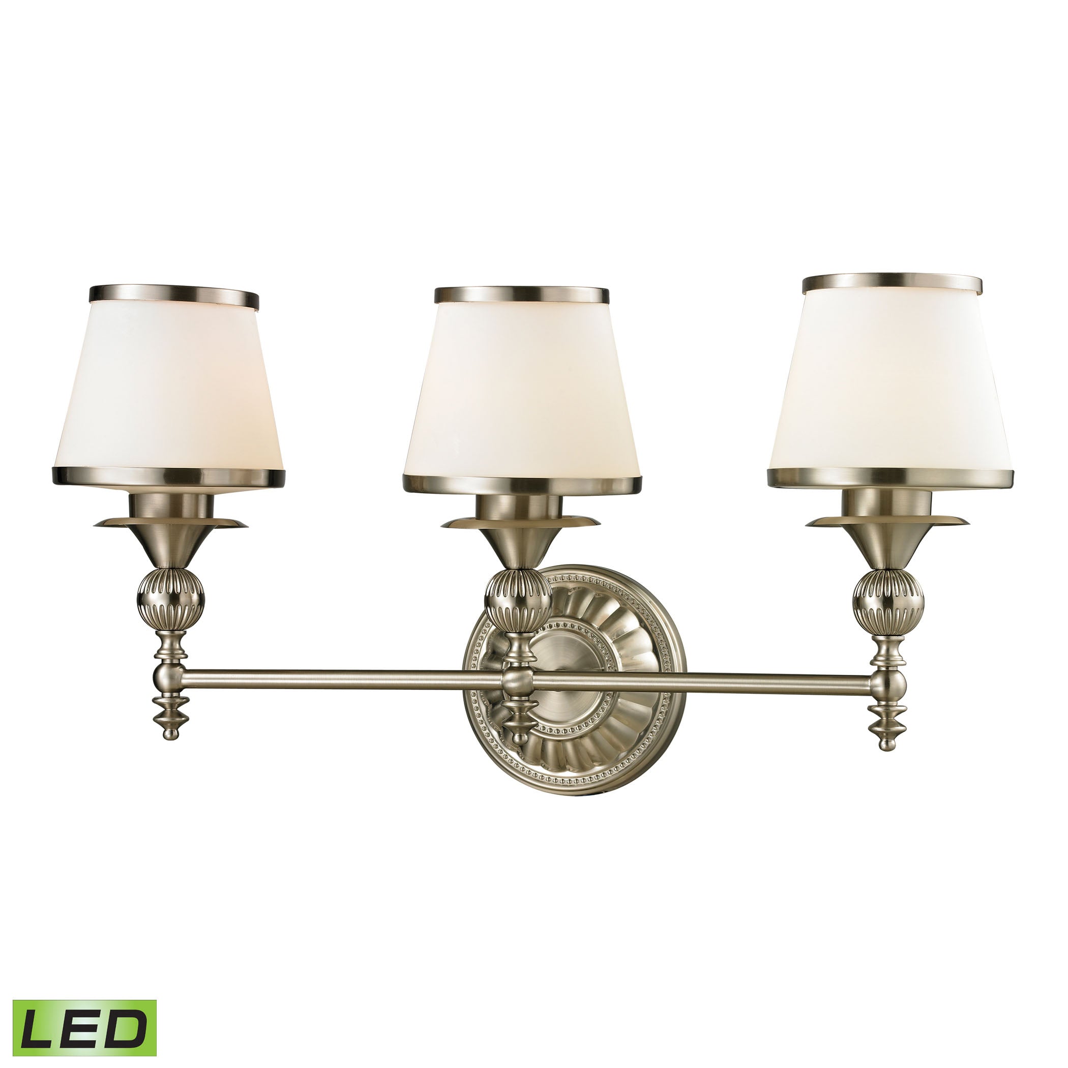 ELK Lighting 11602/3-LED Smithfield 3-Light Vanity Lamp in Brushed Nickel with Opal White Blown Glass - Includes LED Bulbs