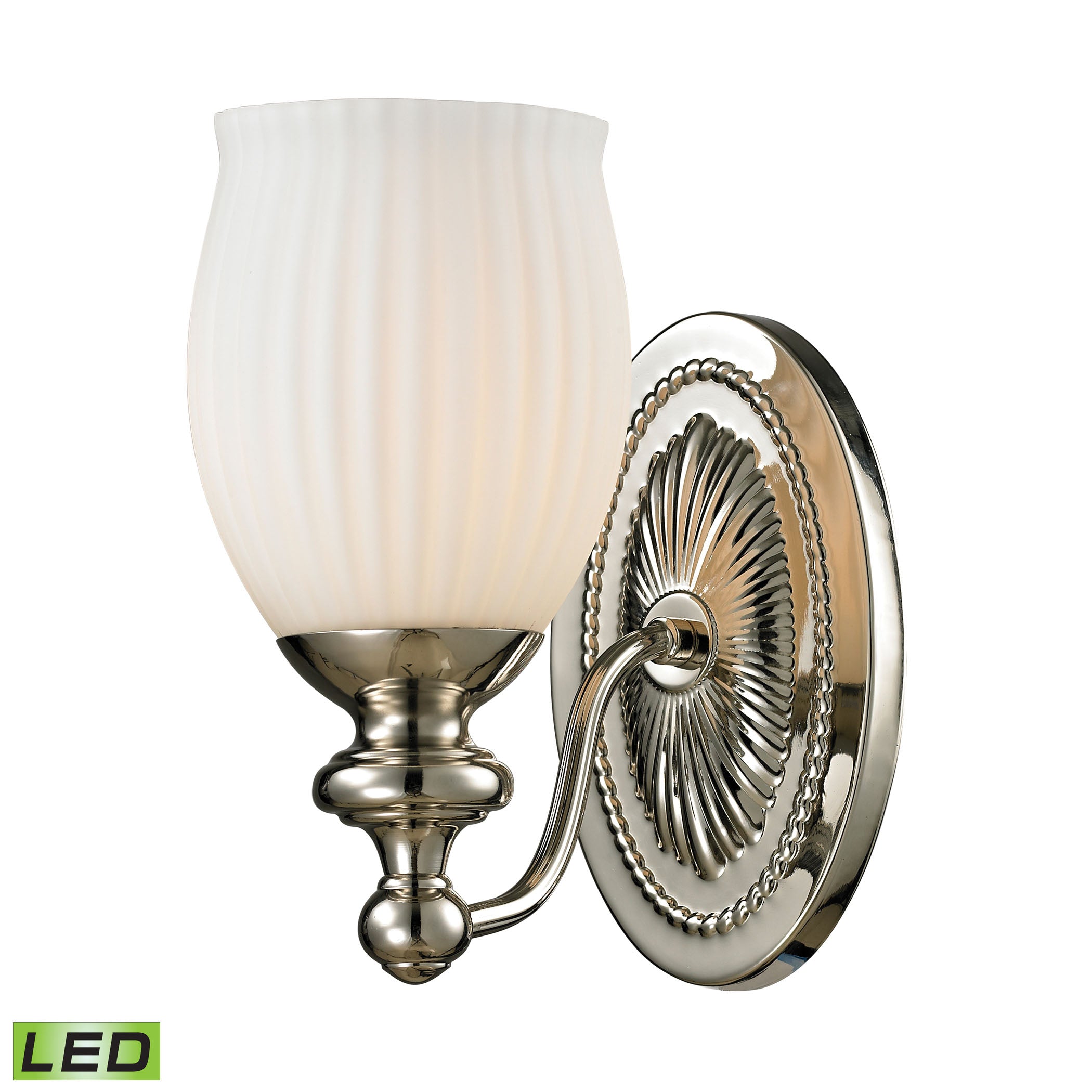 ELK Lighting 11640/1-LED Park Ridge 1-Light Vanity Lamp in Polished Nickel with Reeded Opal Glass - Includes LED Bulb