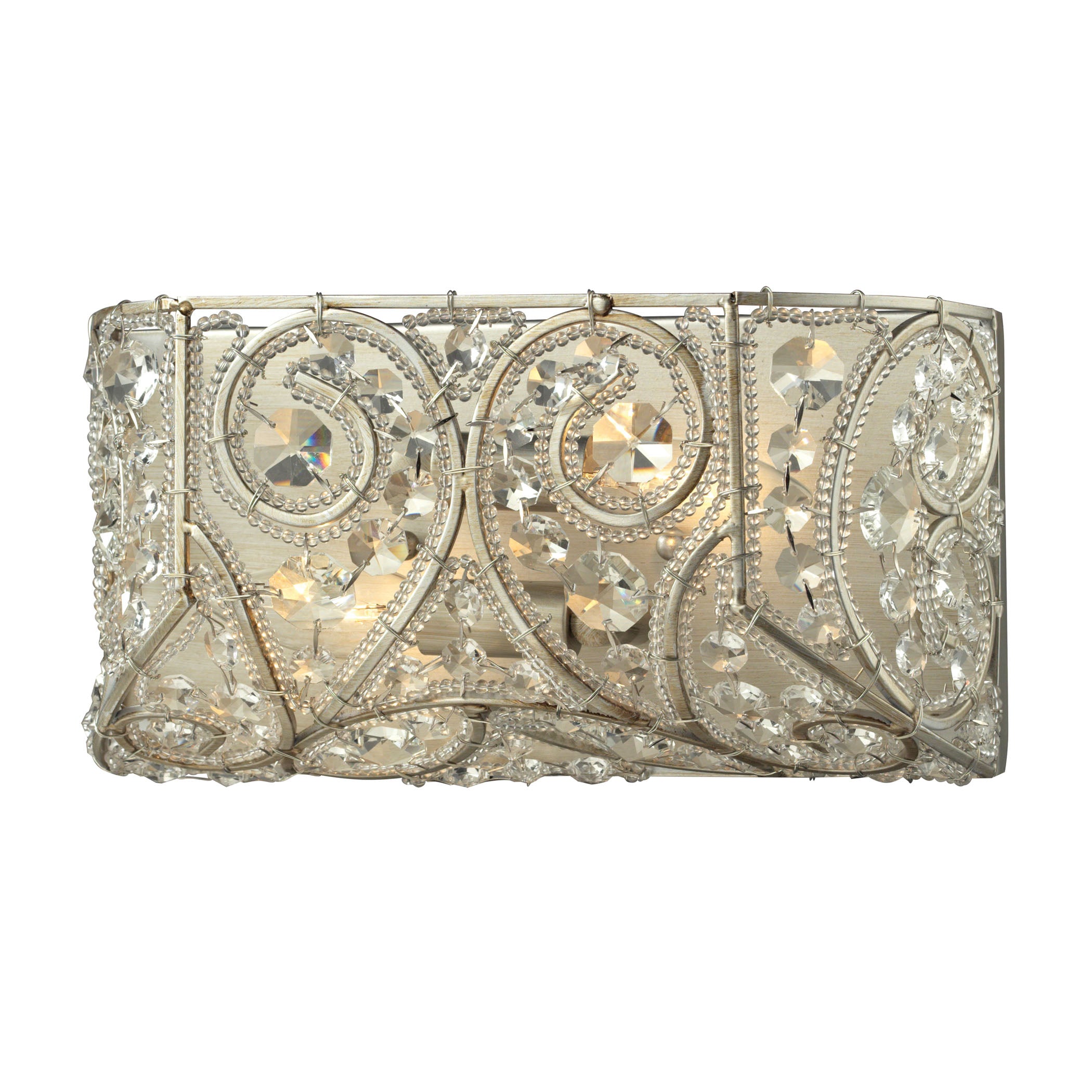 ELK Lighting 11690/2 Andalusia 2-Light Vanity Sconce in Aged Silver with Clear Crystal and Beaded Glass Diffuser