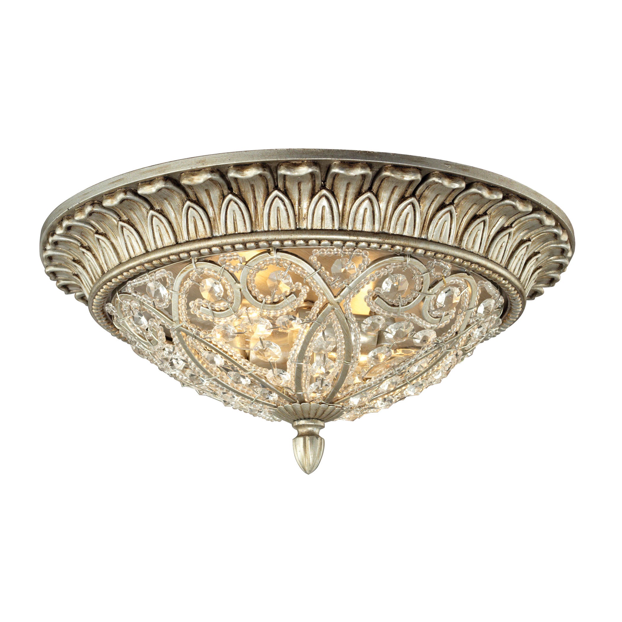ELK Lighting 11693/2 Andalusia 2-Light Flush Mount in Aged Silver with Clear Crystal and Beaded Glass Diffuser