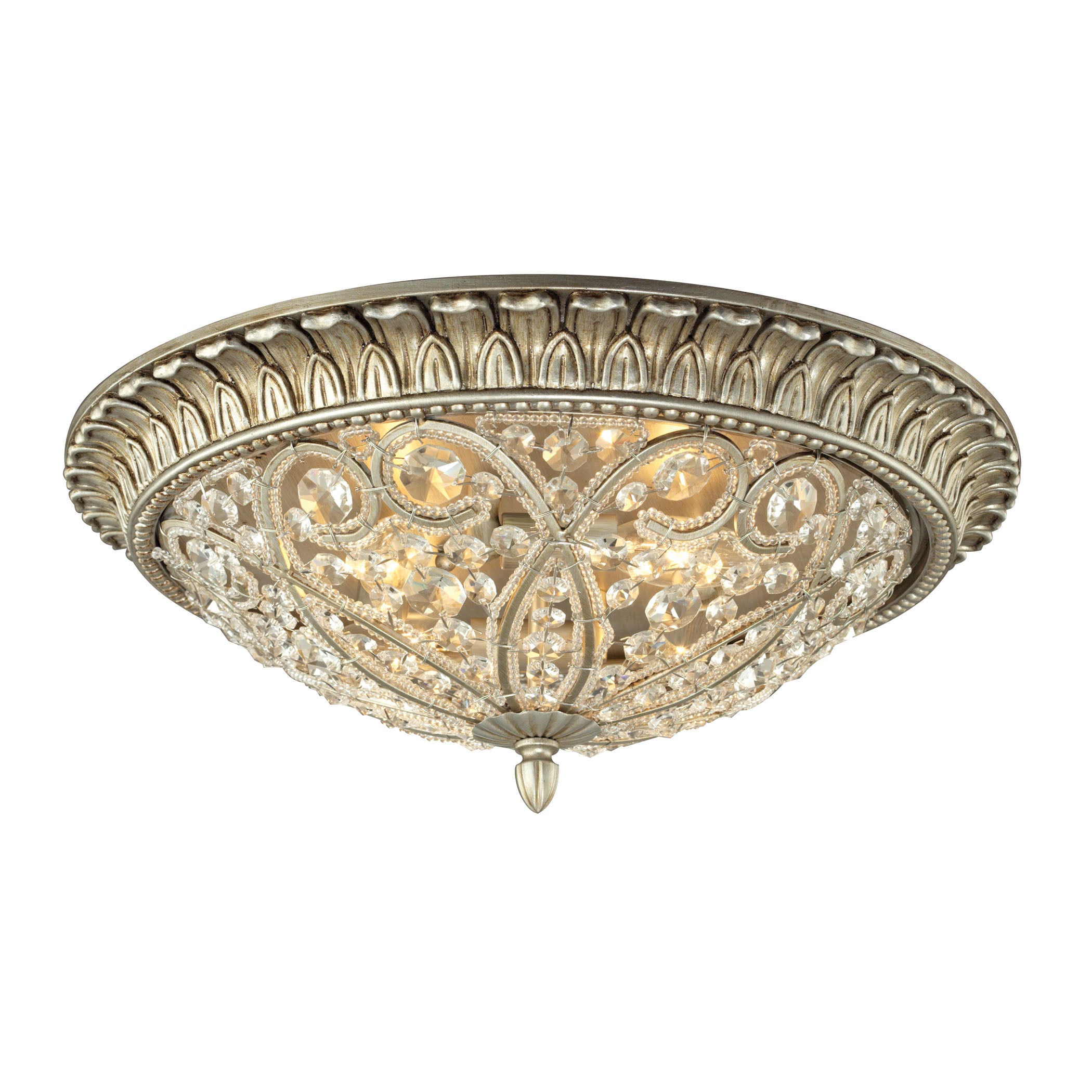 ELK Lighting 11694/4 Andalusia 4-Light Flush Mount in Aged Silver with Clear Crystal and Beaded Glass Diffuser