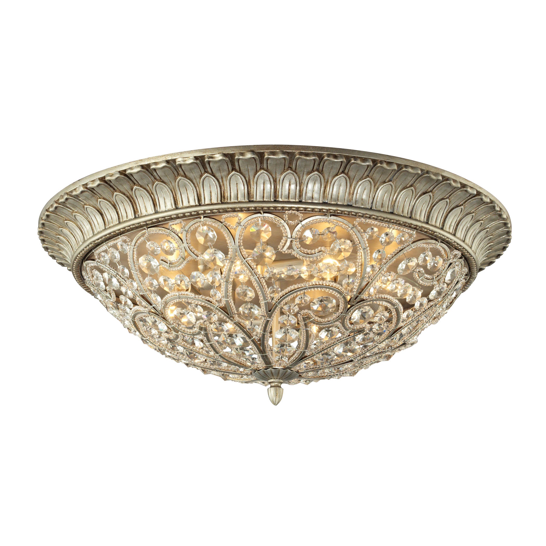 ELK Lighting 11695/8 Andalusia 8-Light Flush Mount in Aged Silver with Clear Crystal and Beaded Glass Diffuser