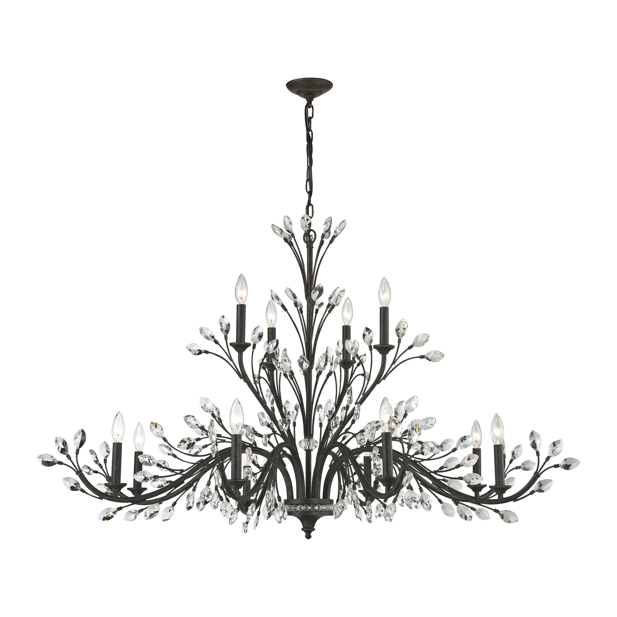 ELK Lighting 11777/8+4 Crystal Branches 12-Light Chandelier in Burnt Bronze