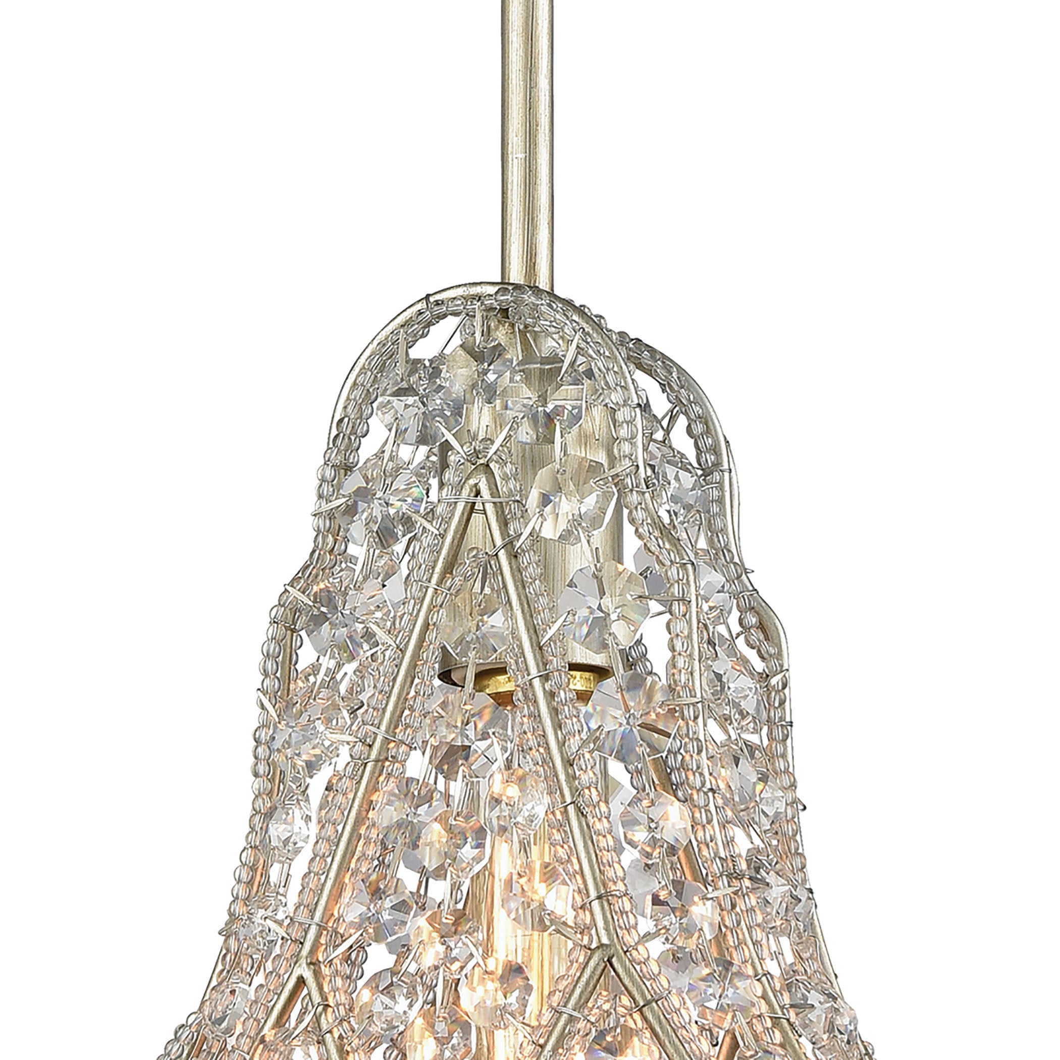 ELK Lighting 11948/1 Gemlette 1-Light Mini Pendant in Aged Silver with Wire Cage and Clear Crystal
