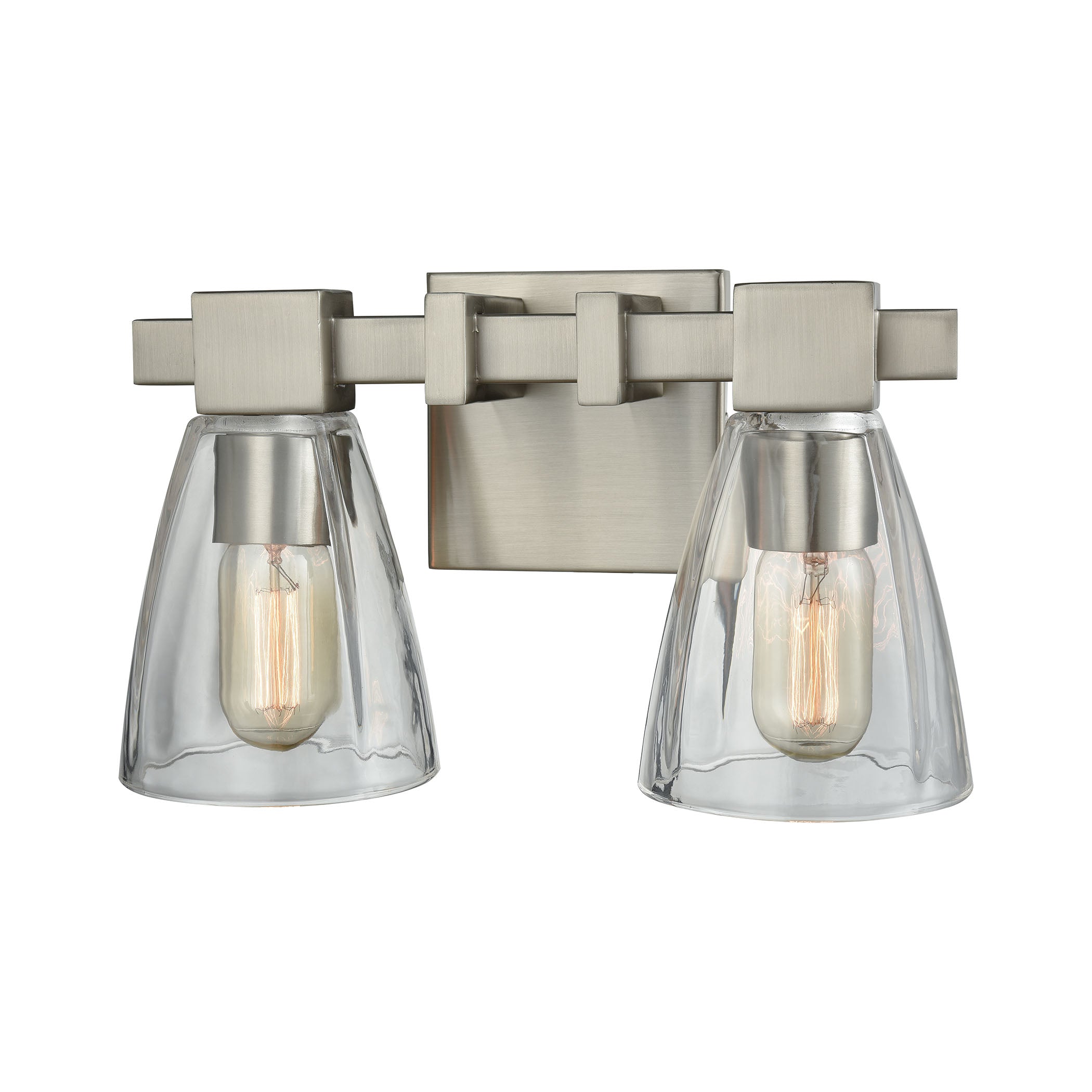 ELK Lighting 11981/2 Ensley 2-Light Vanity Lamp in Satin Nickel with Square-to-Round Clear Glass