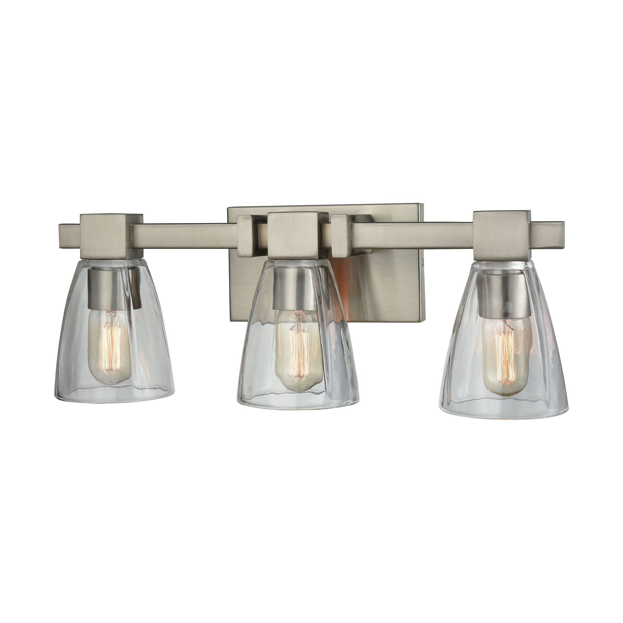 ELK Lighting 11982/3 Ensley 3-Light Vanity Lamp in Satin Nickel with Square-to-Round Clear Glass