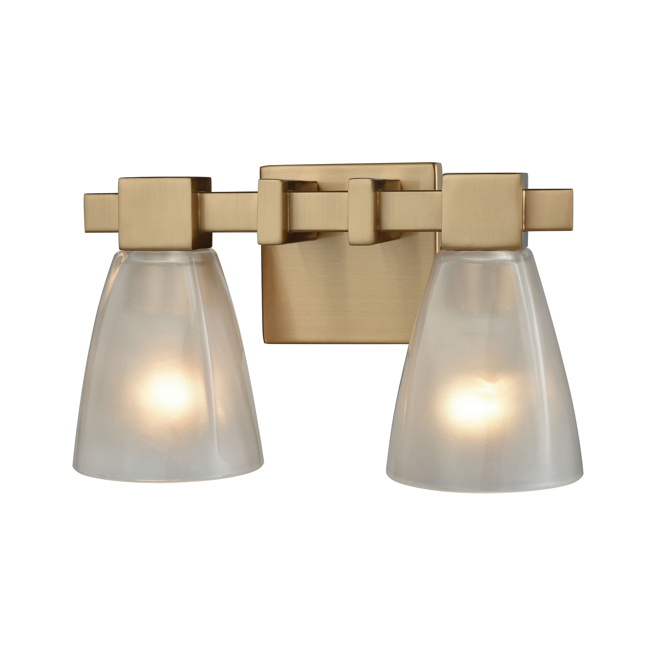 ELK Lighting 11991/2 Ensley 2-Light Vanity Lamp in Satin Brass with Square-to-Round Frosted Glass