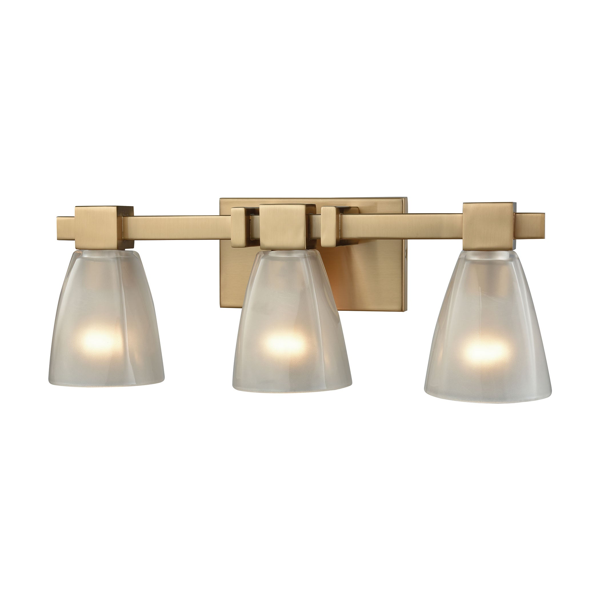 ELK Lighting 11992/3 Ensley 3-Light Vanity Lamp in Satin Brass with Square-to-Round Frosted Glass