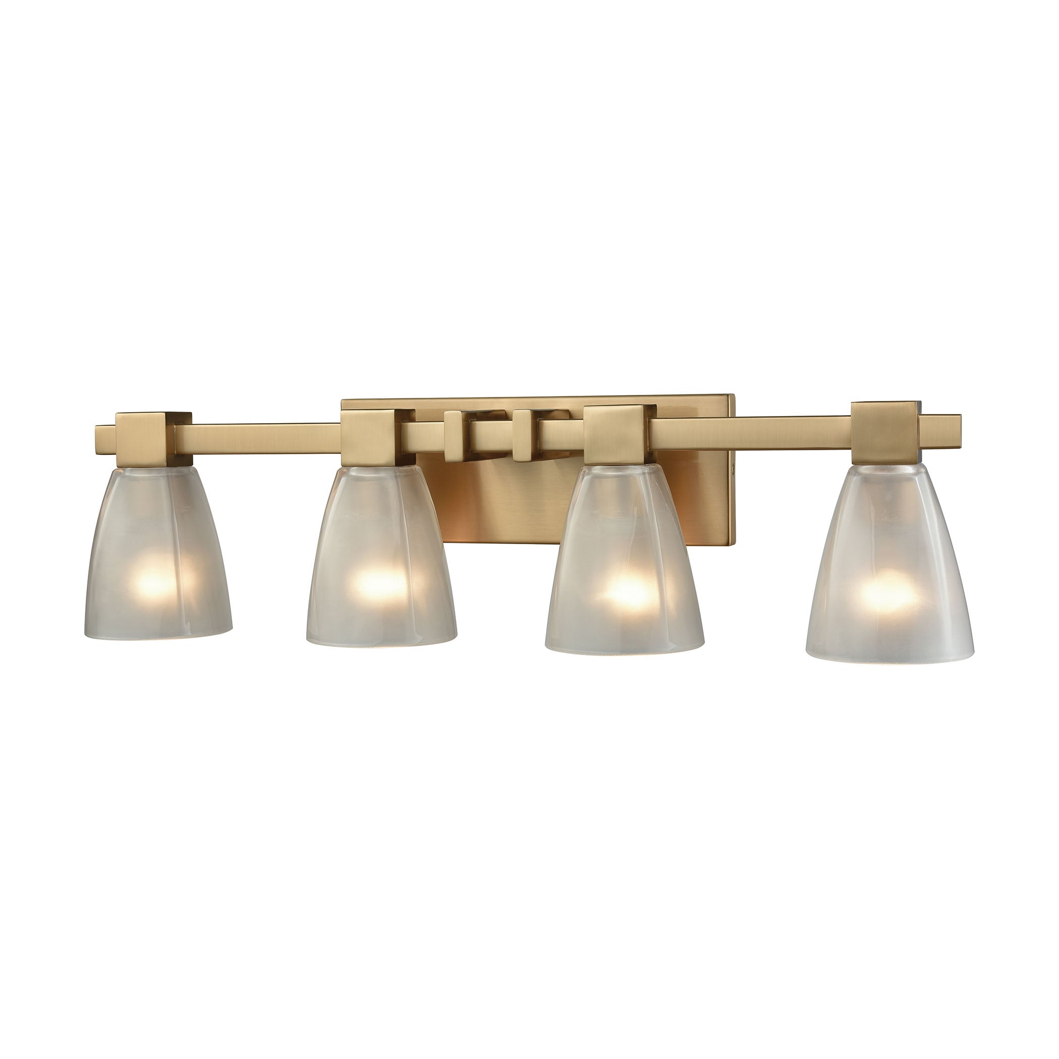 ELK Lighting 11993/4 Ensley 4-Light Vanity Lamp in Satin Brass with Square-to-Round Frosted Glass