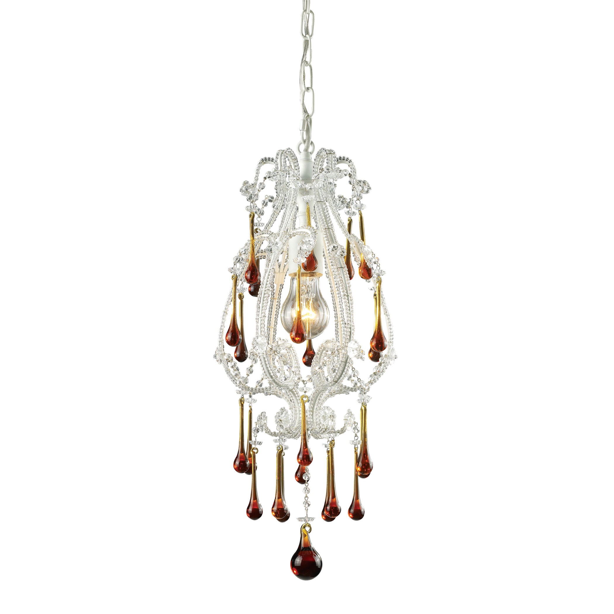 ELK Lighting 12003/1AMB Opulence 1-Light Mini Pendant in Antique White with Amber Crystals