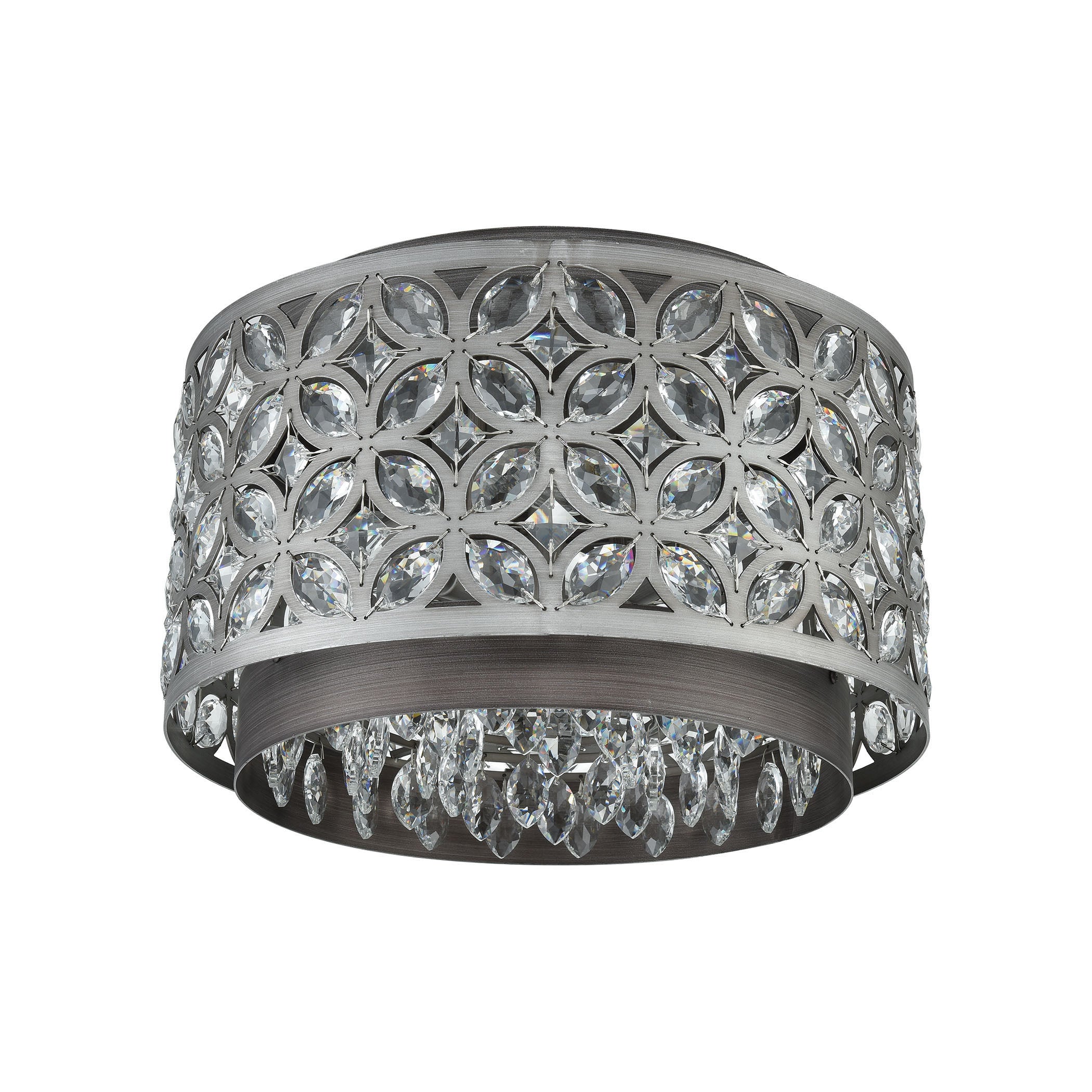 ELK Lighting 12161/4 Rosslyn 4-Light Flush Mount in Weathered Zinc and Matte Silver with Crystal and Metalwork Shade