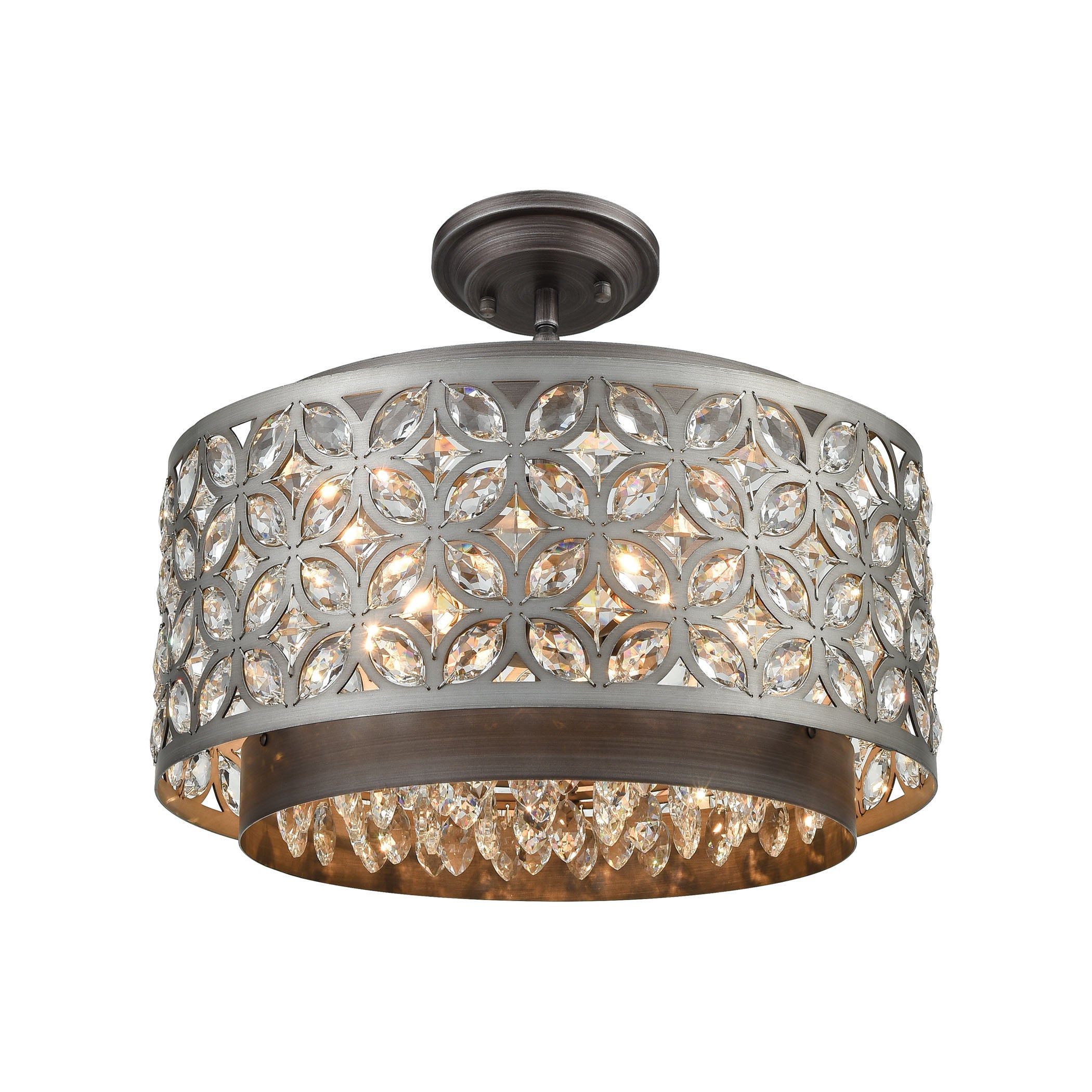 ELK Lighting 12163/5 Rosslyn 5-Light Chandelier in Weathered Zinc and Matte Silver with Crystal and Metalwork Shade