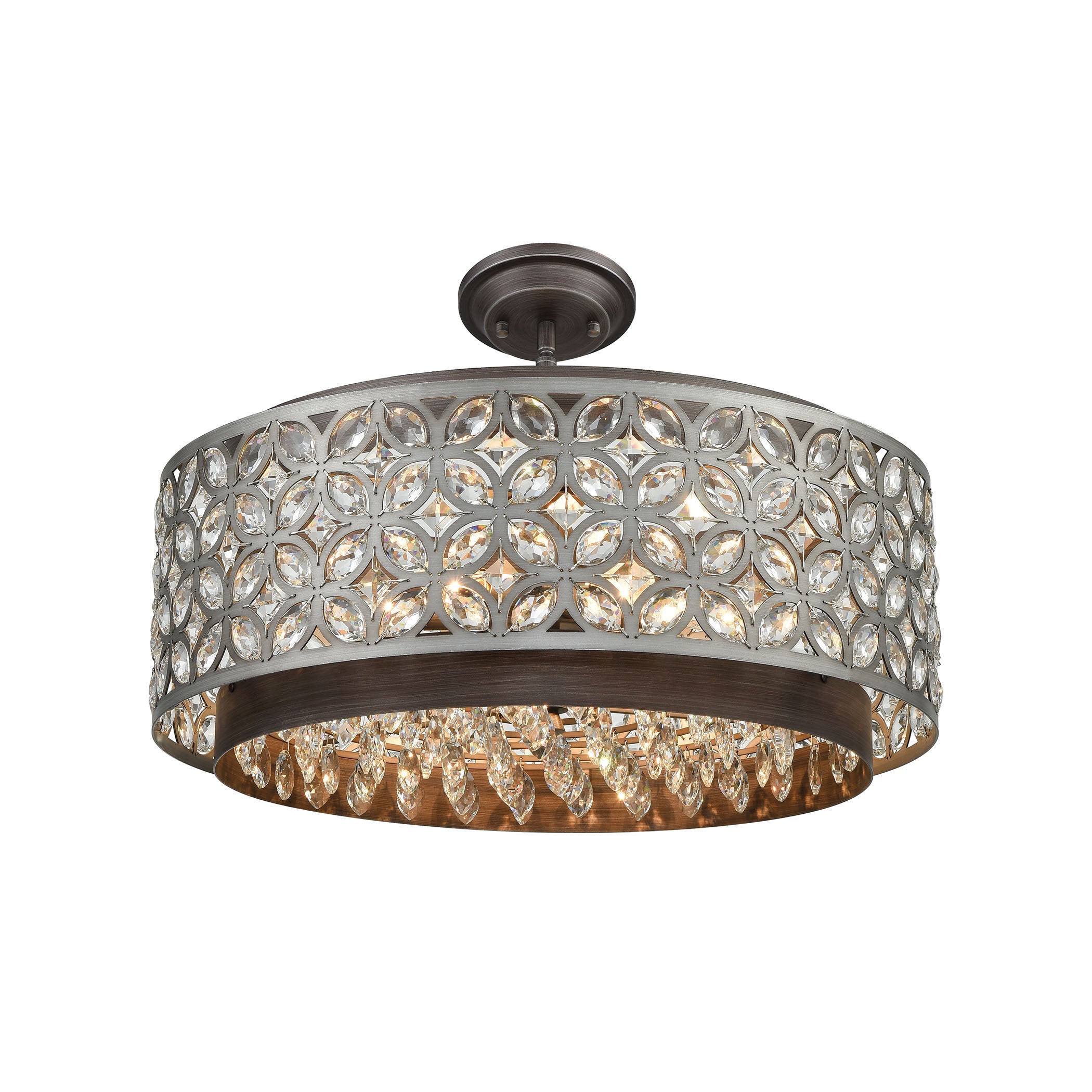 ELK Lighting 12164/6 Rosslyn 6-Light Chandelier in Weathered Zinc and Matte Silver with Crystal and Metalwork Shade